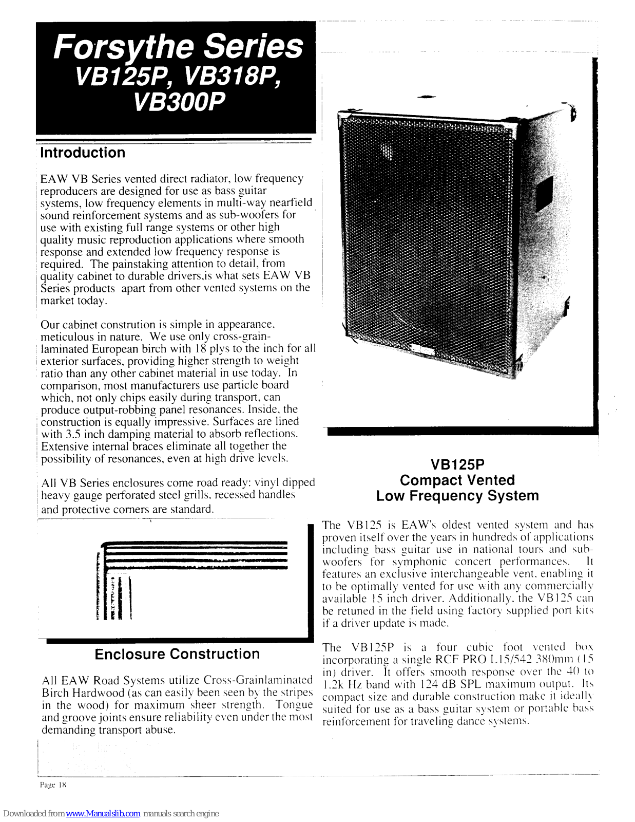 EAW VB125P, VB300P, VB318P Specifications