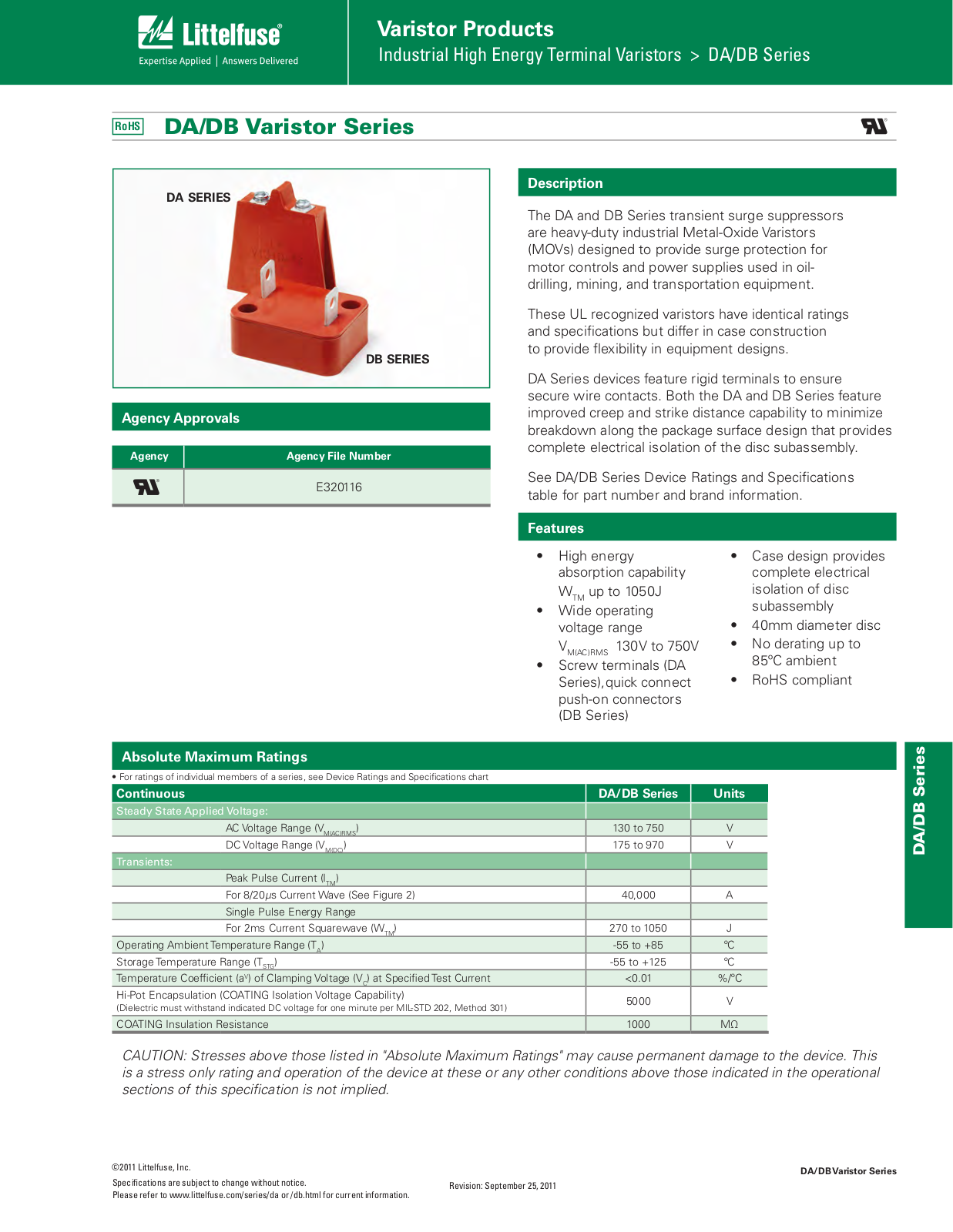 Littelfuse DA Series, DB Series Catalog Page