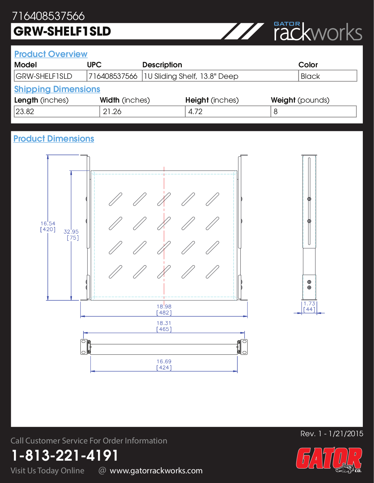 Gator GRW-SHELF1SLD Datasheet