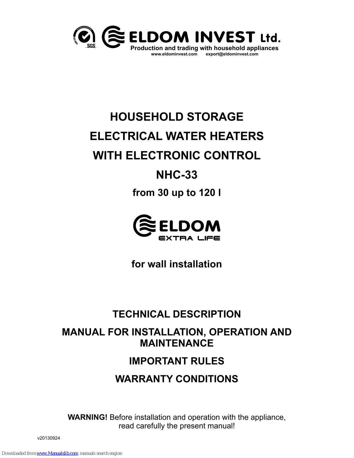 Eldom 72410, 72410H, 72411, 72411H, 72412 Technical Description And Operations Manual