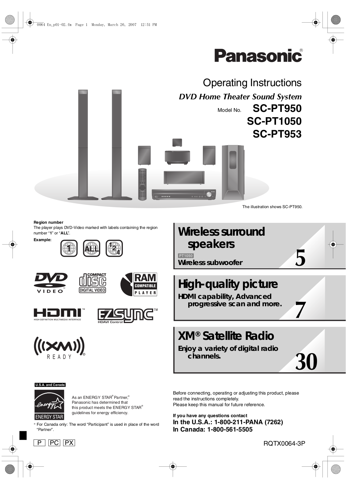 Panasonic SC-PT953, SCPT950, SCPT1050 User Manual