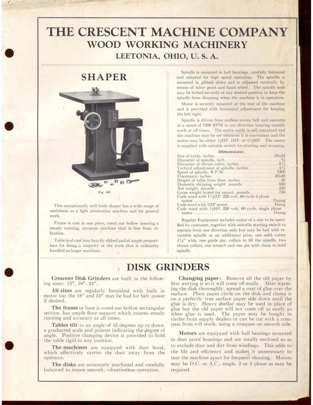 Crescent Machine 1932 - Disk Grinders Sanders/Grinders - ManualMachine.com