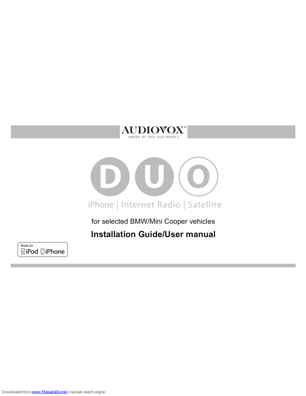 Audiovox A-DU0-100-BMW Installation Manual & User Manual