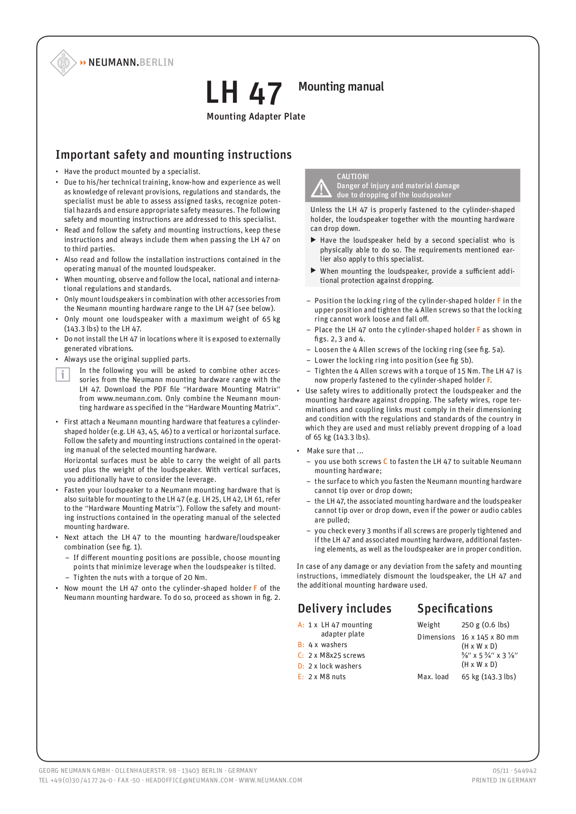 Neumann LH 47 Datasheet