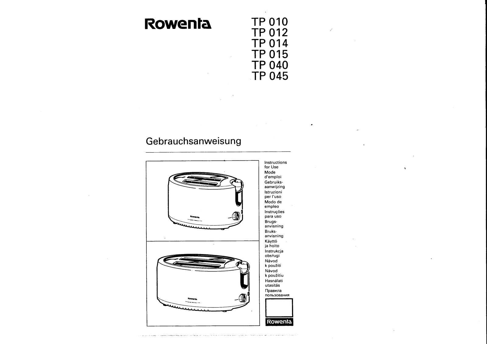 ROWENTA TP040 User Manual