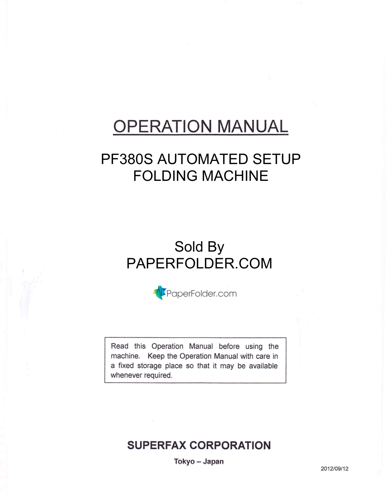 Dynafold PF-380S, PF-330, PF-340, PF-370, PF-380 Operation Manual - ManualMachine.com