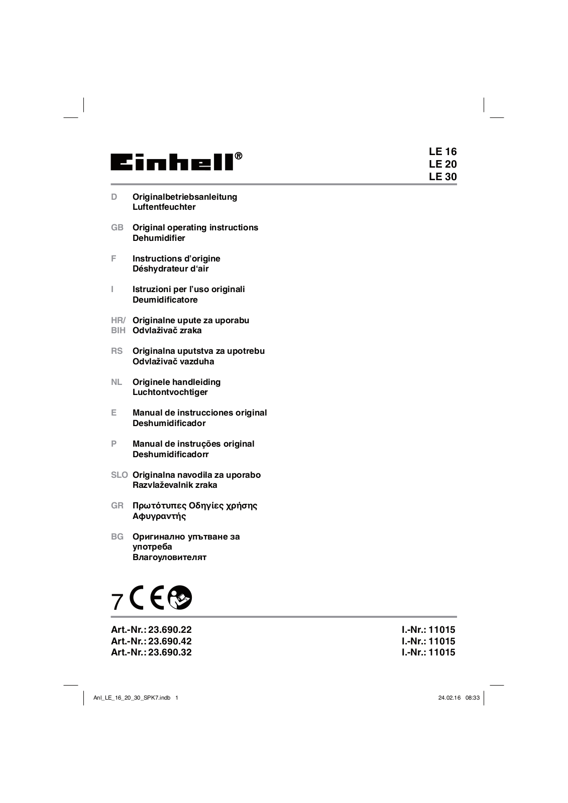 Einhell LE 16, LE 20, LE 30 Service Manual