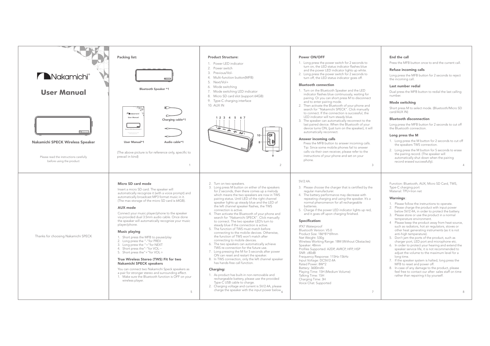 Nakamichi SPECK Wireless Speaker User Manual