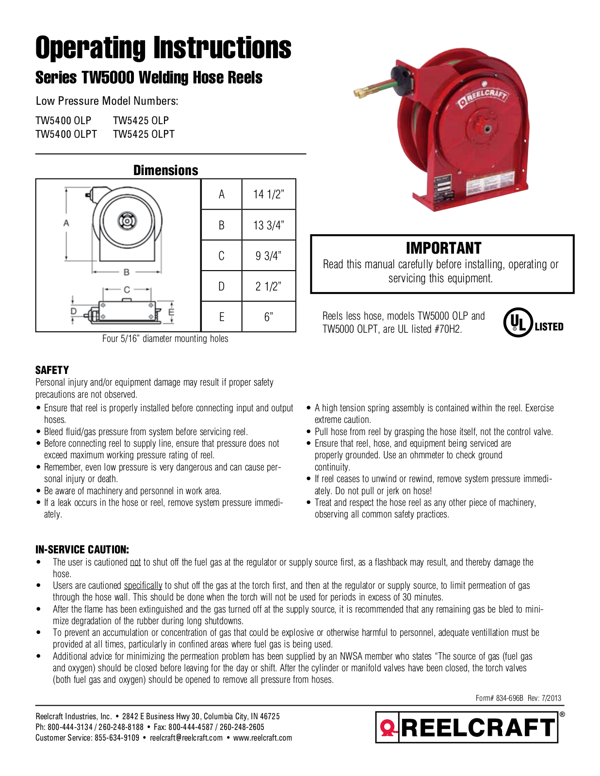 Reelcraft TW5000 User Manual