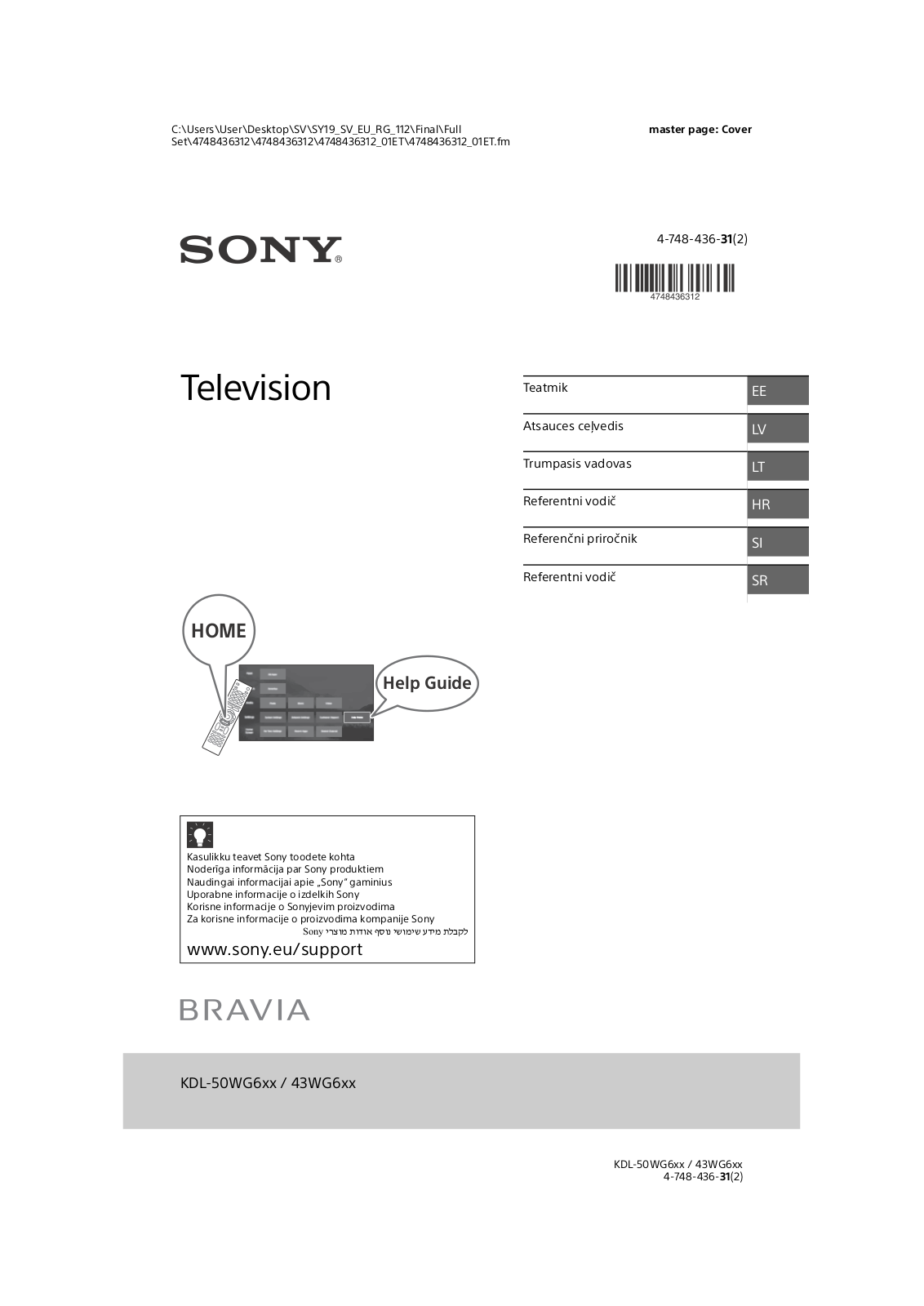 Sony KDL-43WG665 Users guide
