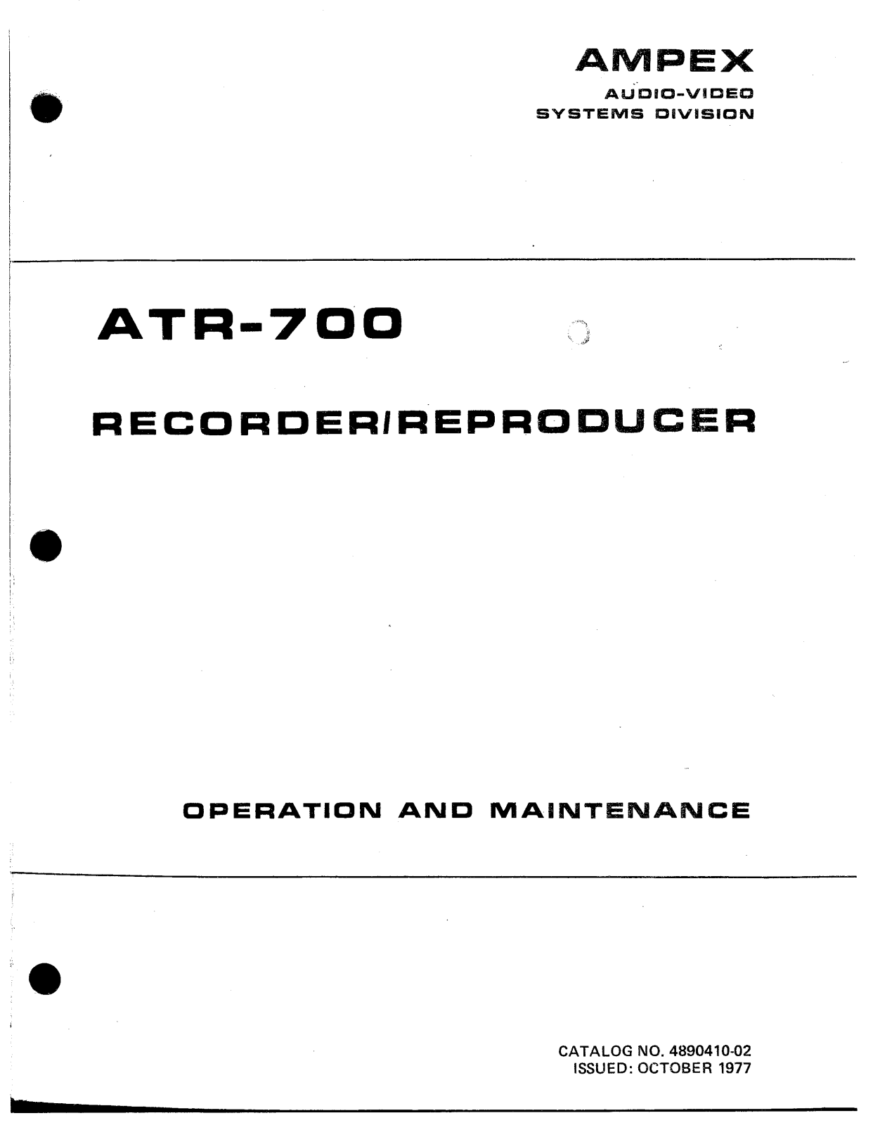 Ampex ATR-700 Service Manual