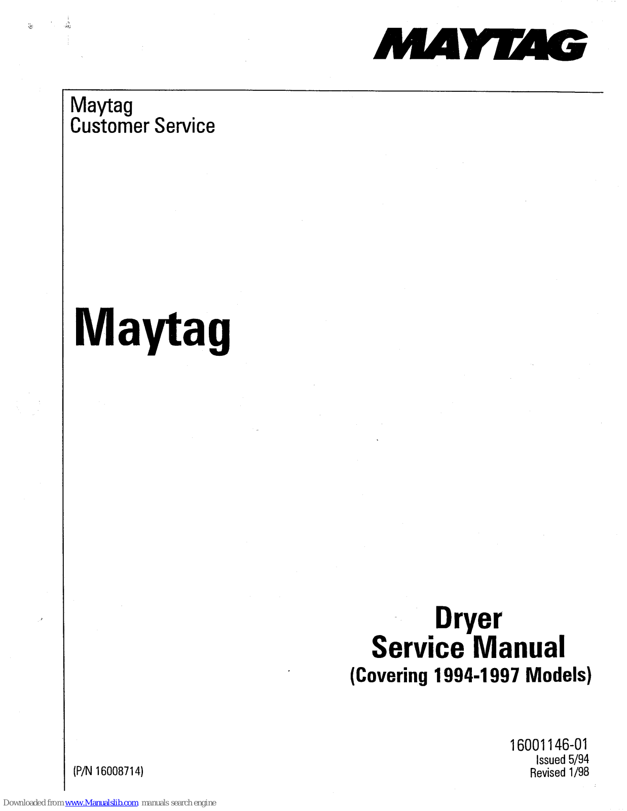Maytag ld6914, ld9814, ld8904, ld9334, ld9804 Service Manual