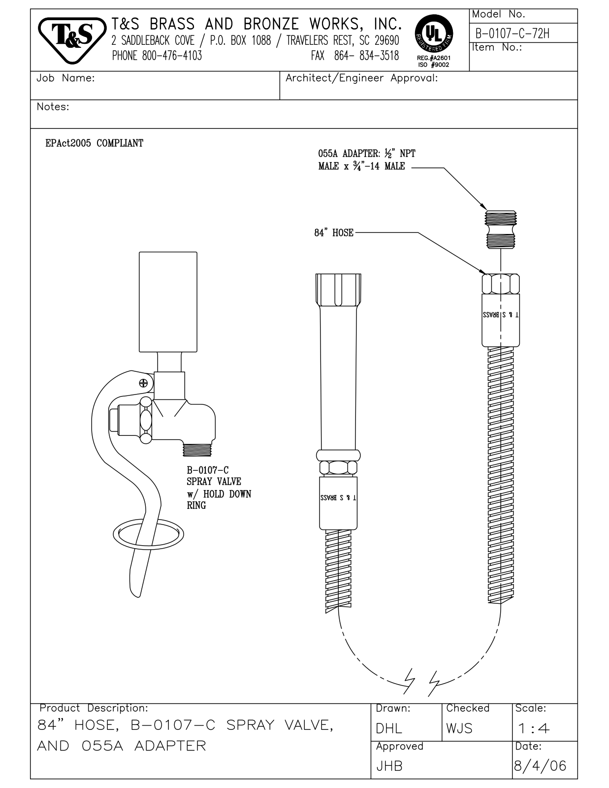 T&S Brass B-0107-C-72H User Manual