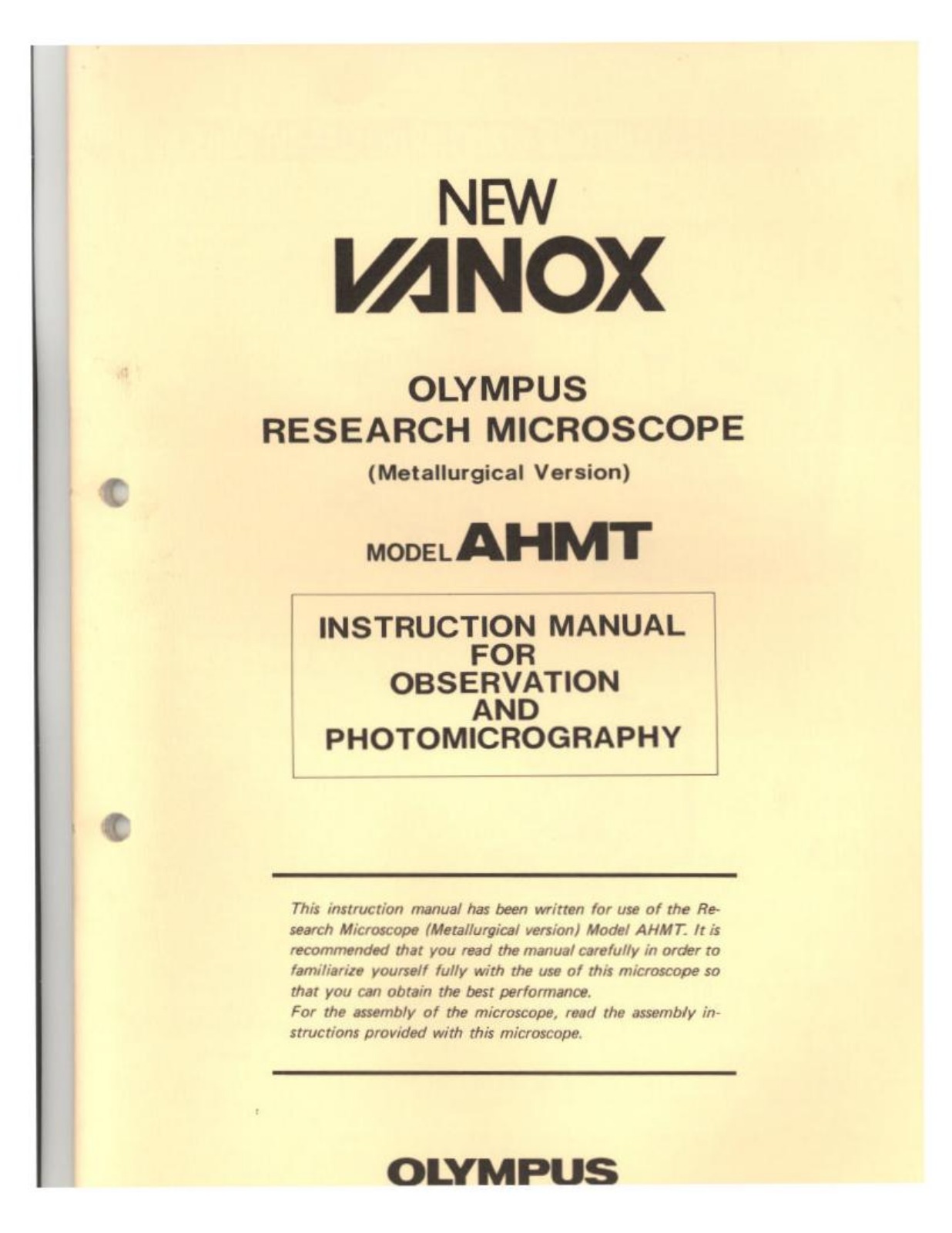 Olympus Vanox AHMT User manual - ManualMachine.com