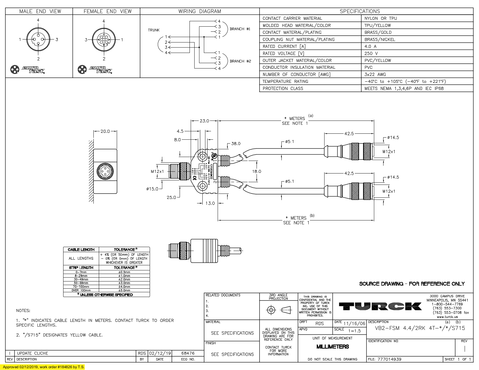 Turck VB2-FSM4.4/2RK4T-1/1/S715 Specification Sheet