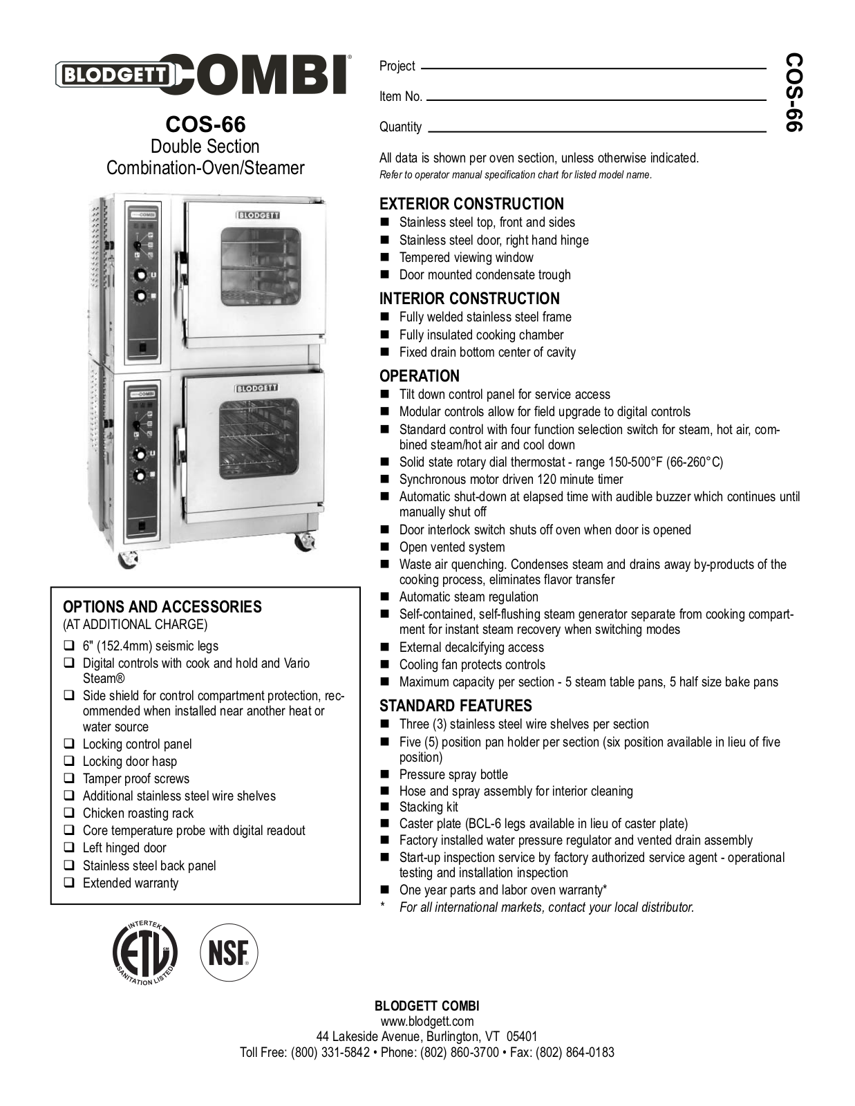 Blodgett COS-66 Specifications - ManualMachine.com