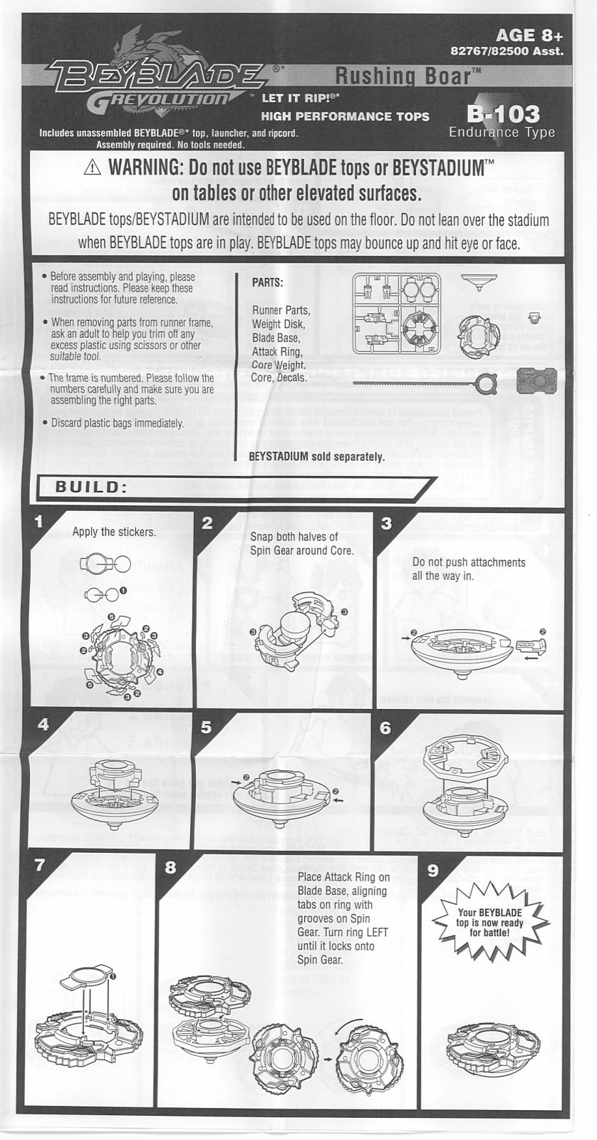 HASBRO Beyblade Grevolution Rushing Boar B103 User Manual