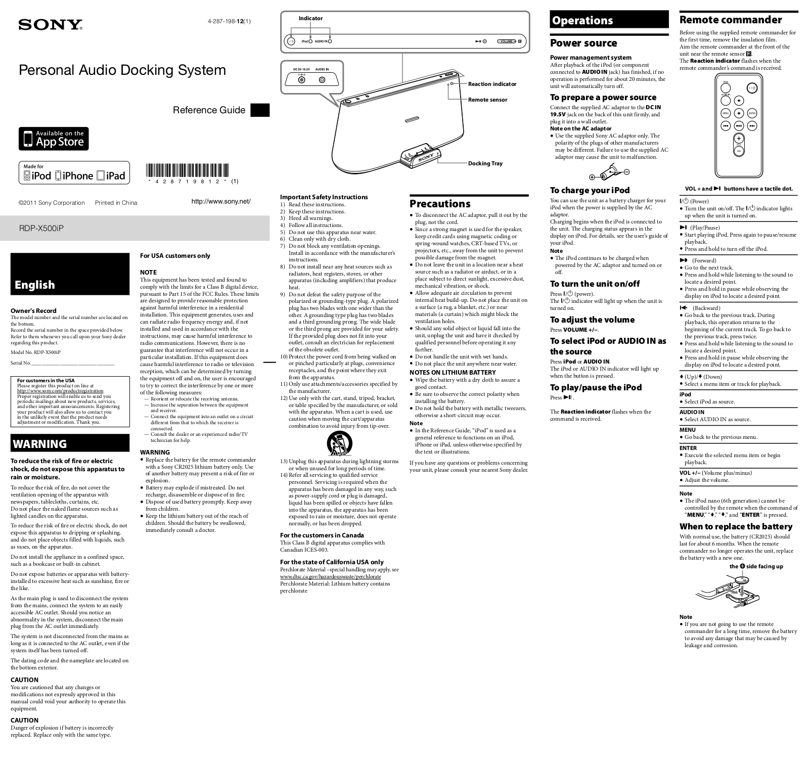 Sony RDP-X500IP User Manual