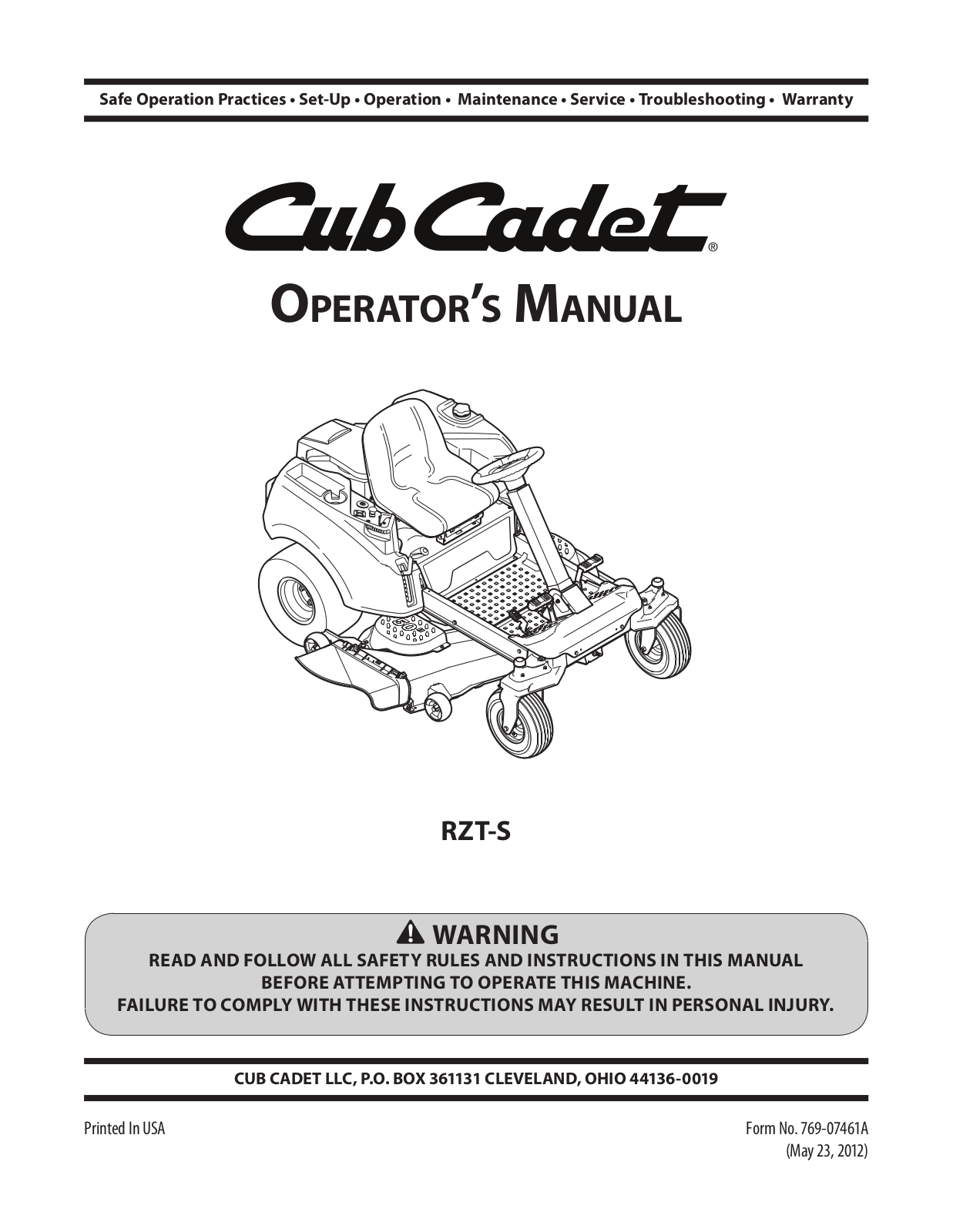 Cub cadet RZT-S50 User Manual