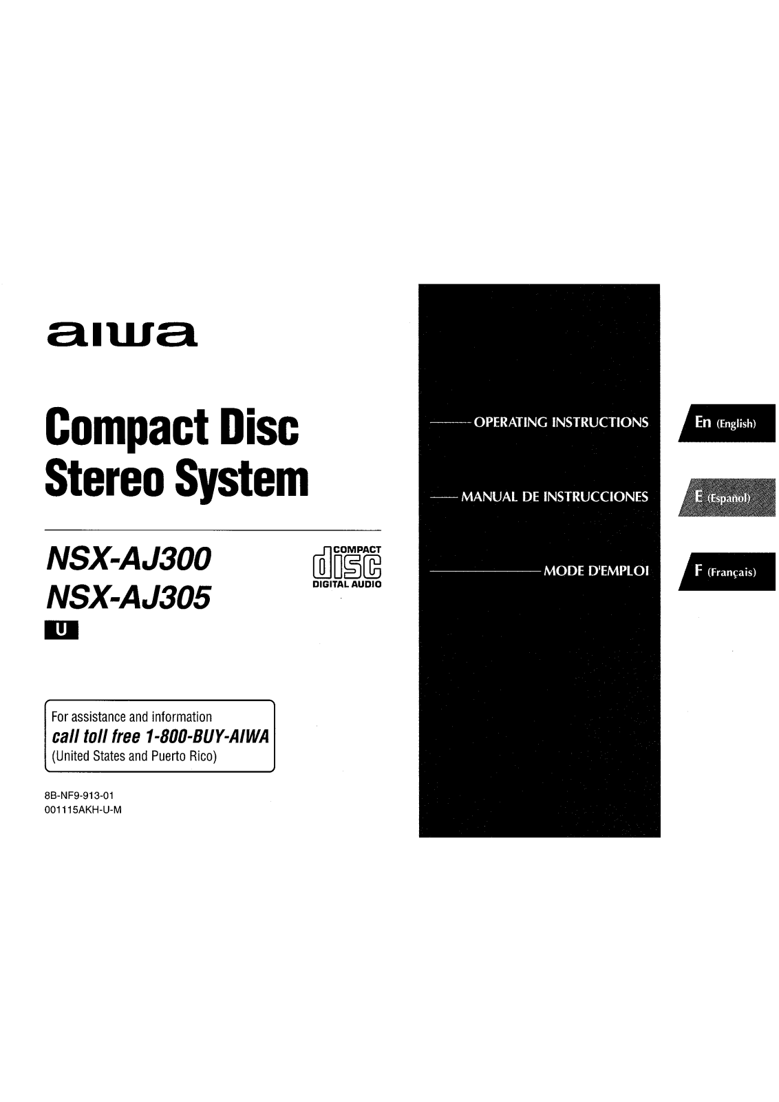Aiwa NS-XAJ305, NS-XAJ300 Owners Manual