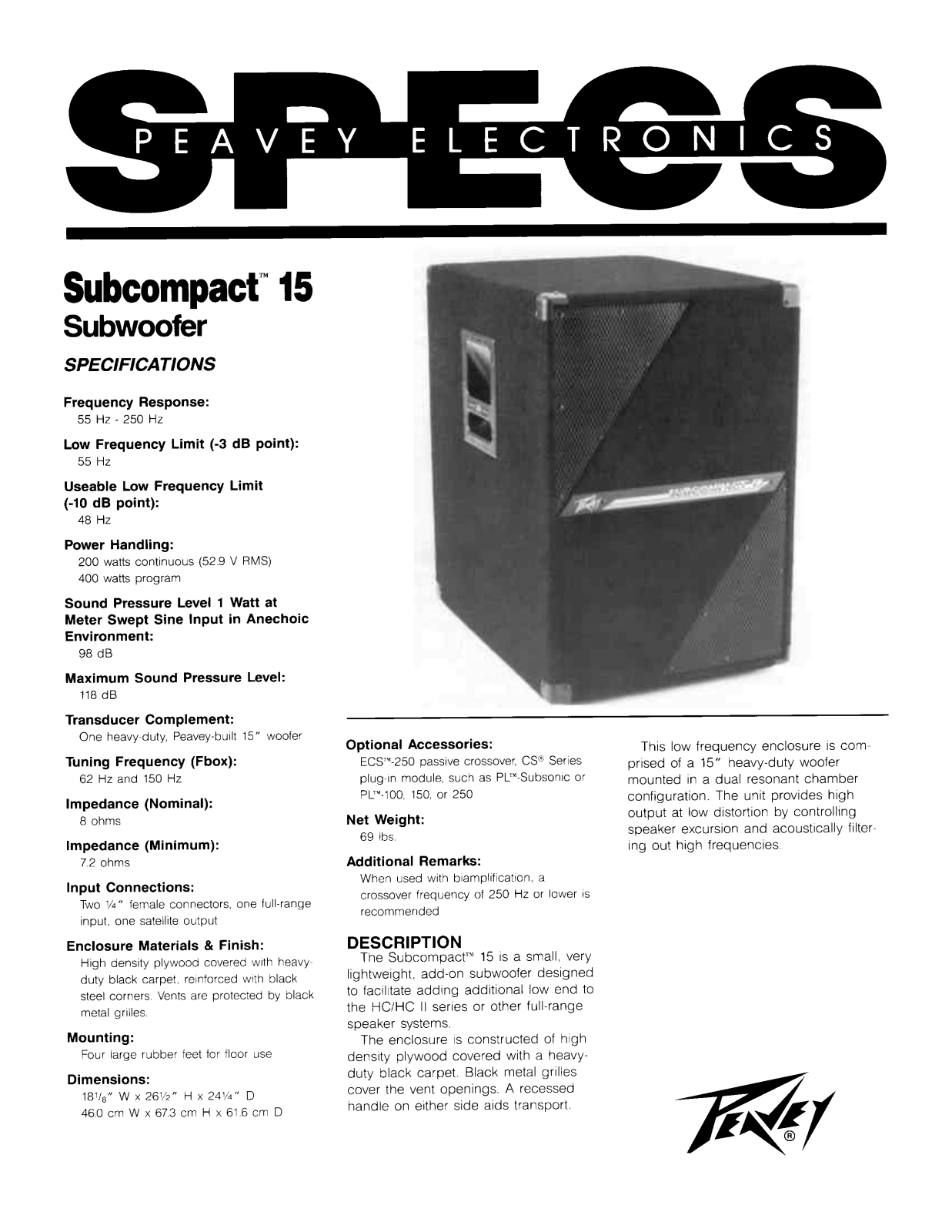 Peavey Subcompact 15 User Manual