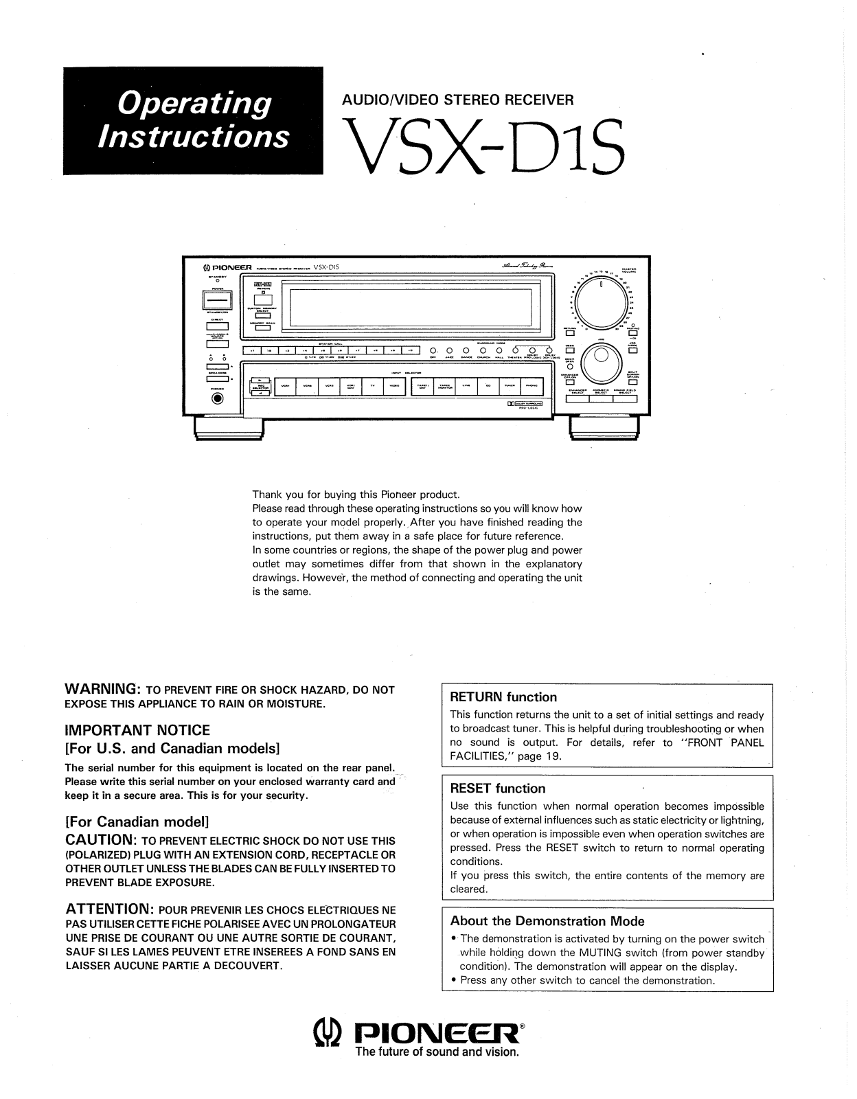 Pioneer VSXD-1-S Owners manual