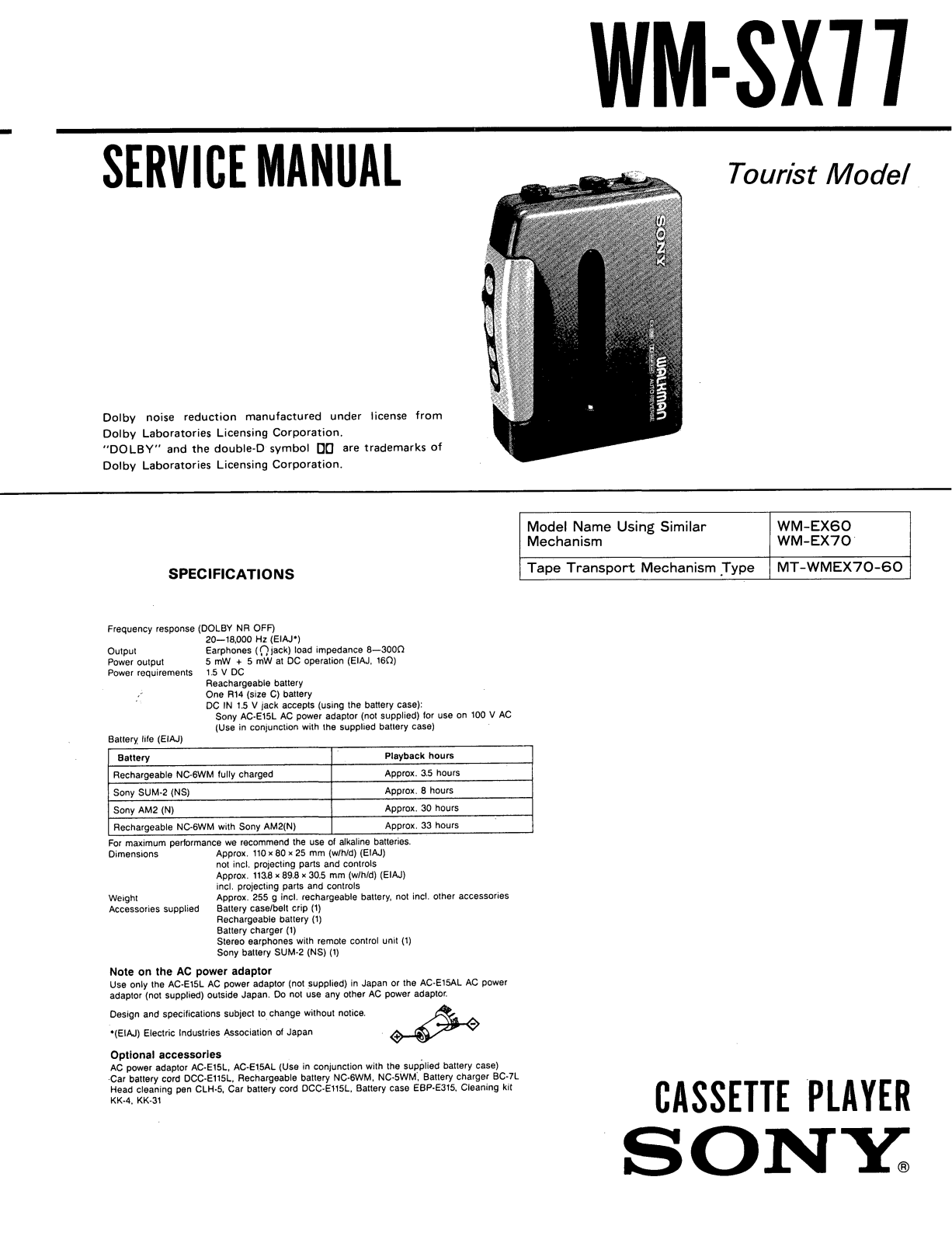 Sony WMSX-77 Service manual