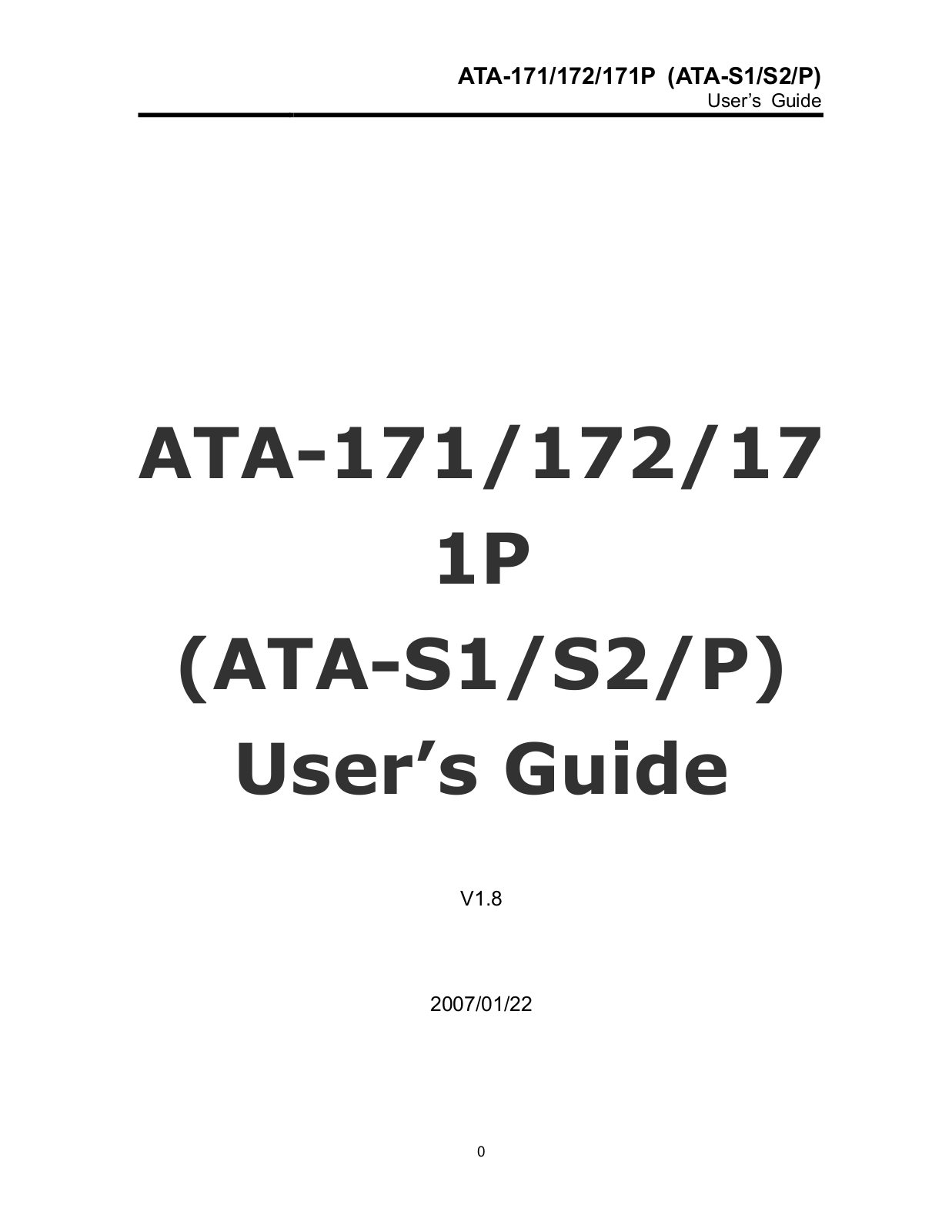 Welltech ATA-172, ATA-171, ATA-171P V1.8 Manual