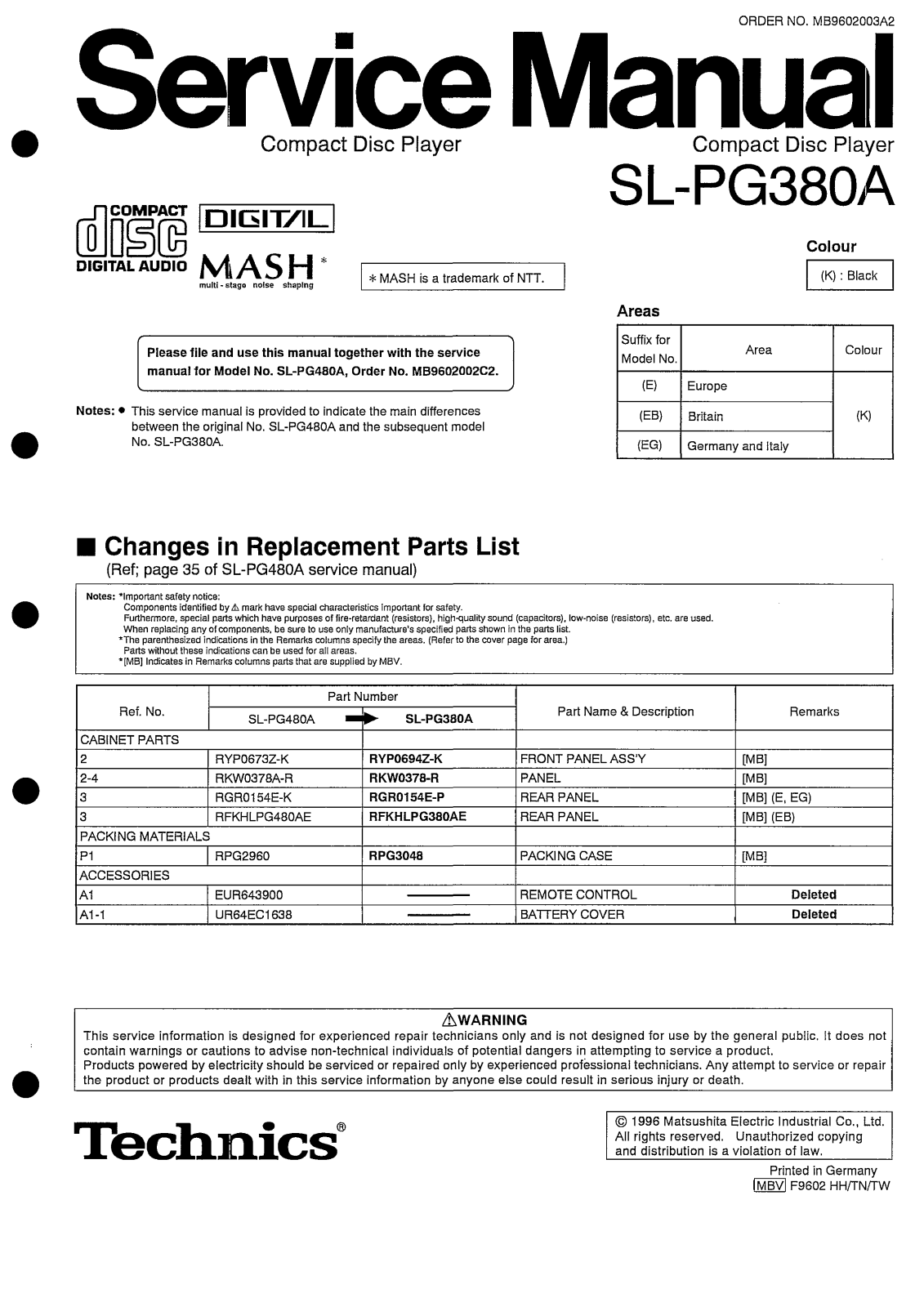 Technics SL-PG-380-A Service Manual