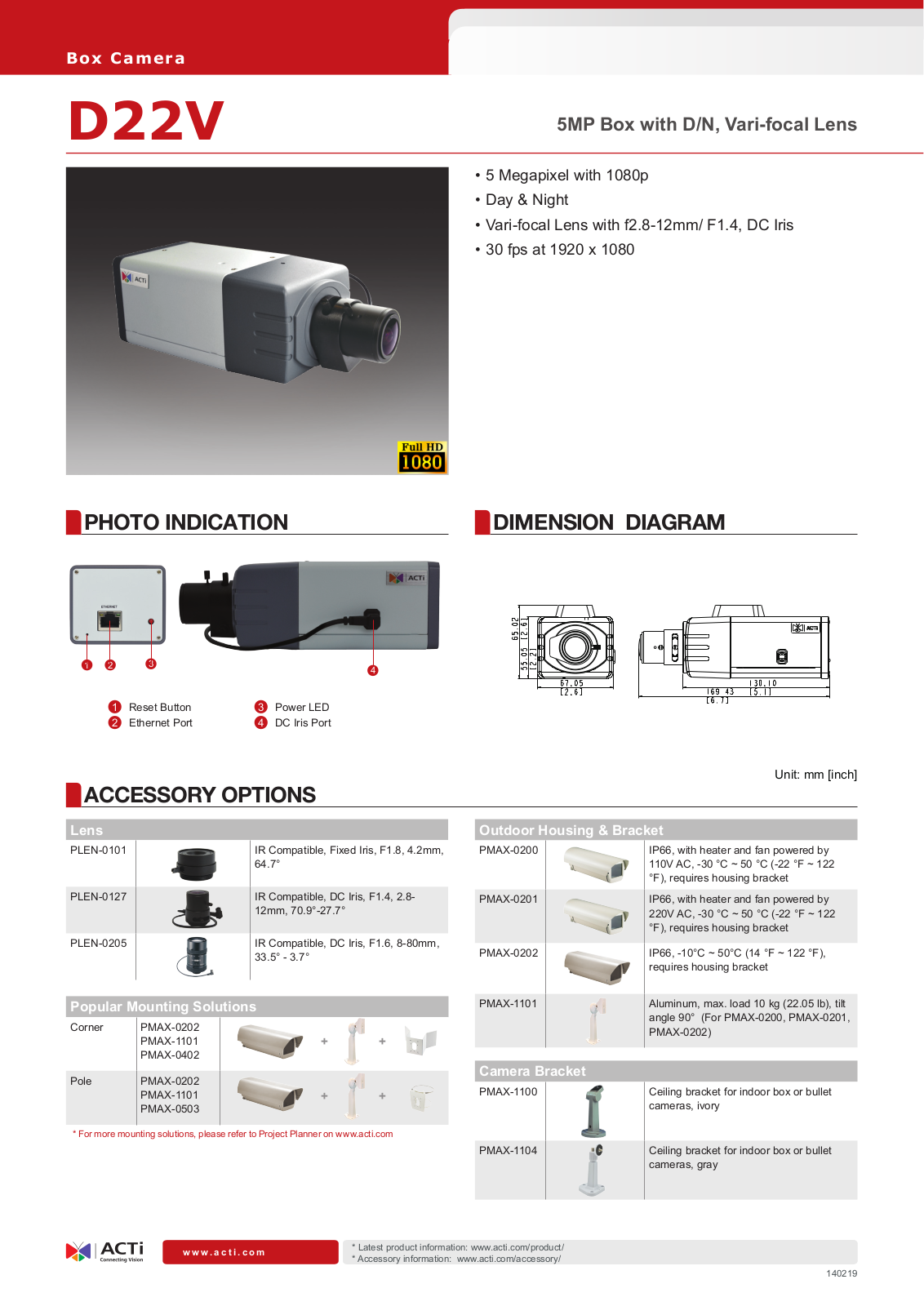 ACTi D22V Specsheet