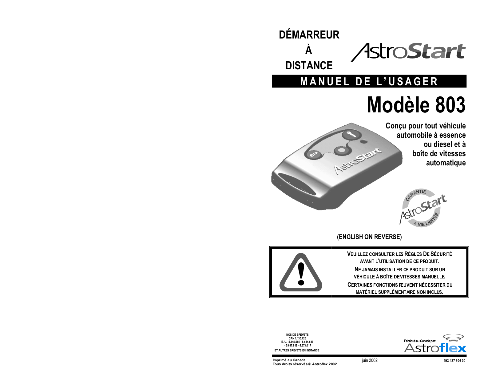 Astroflex 803 Owner's Manual