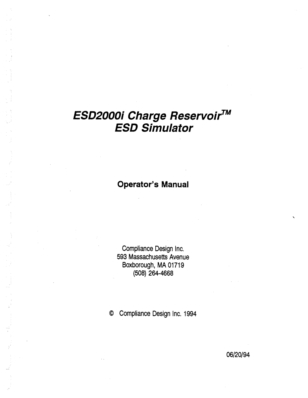 Compliance Design ESD2000i User Manual