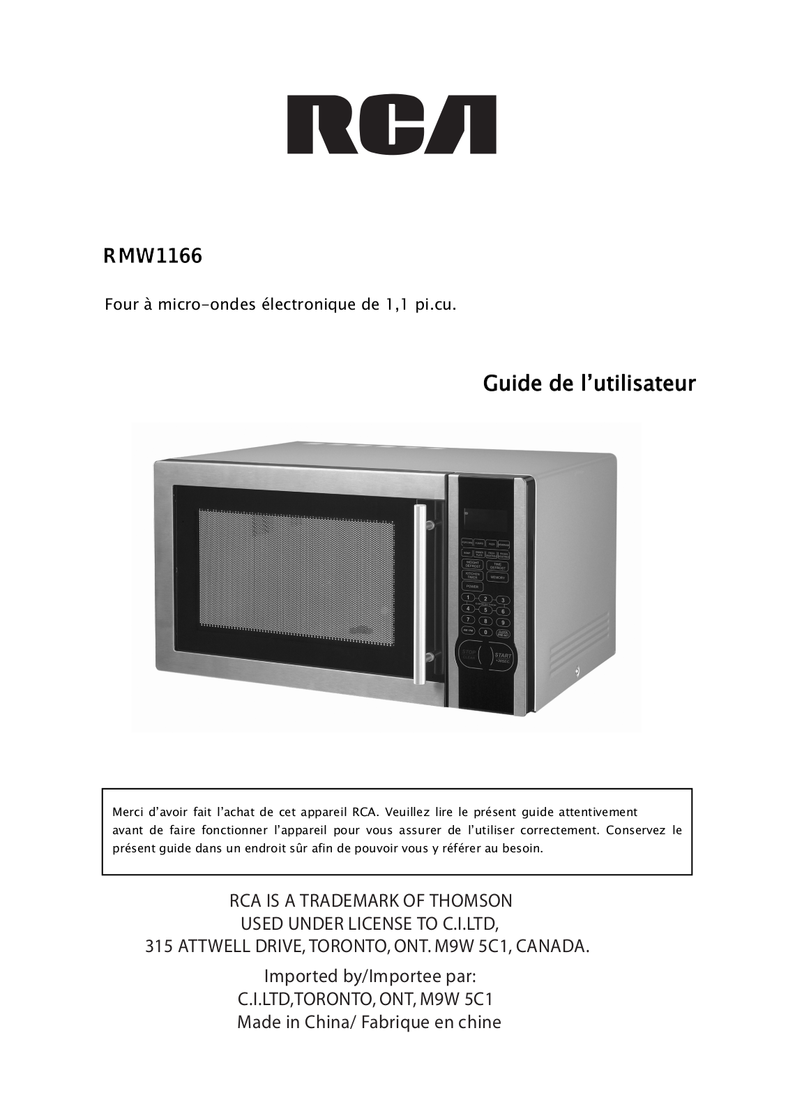 RCA RMW1166 User Manual