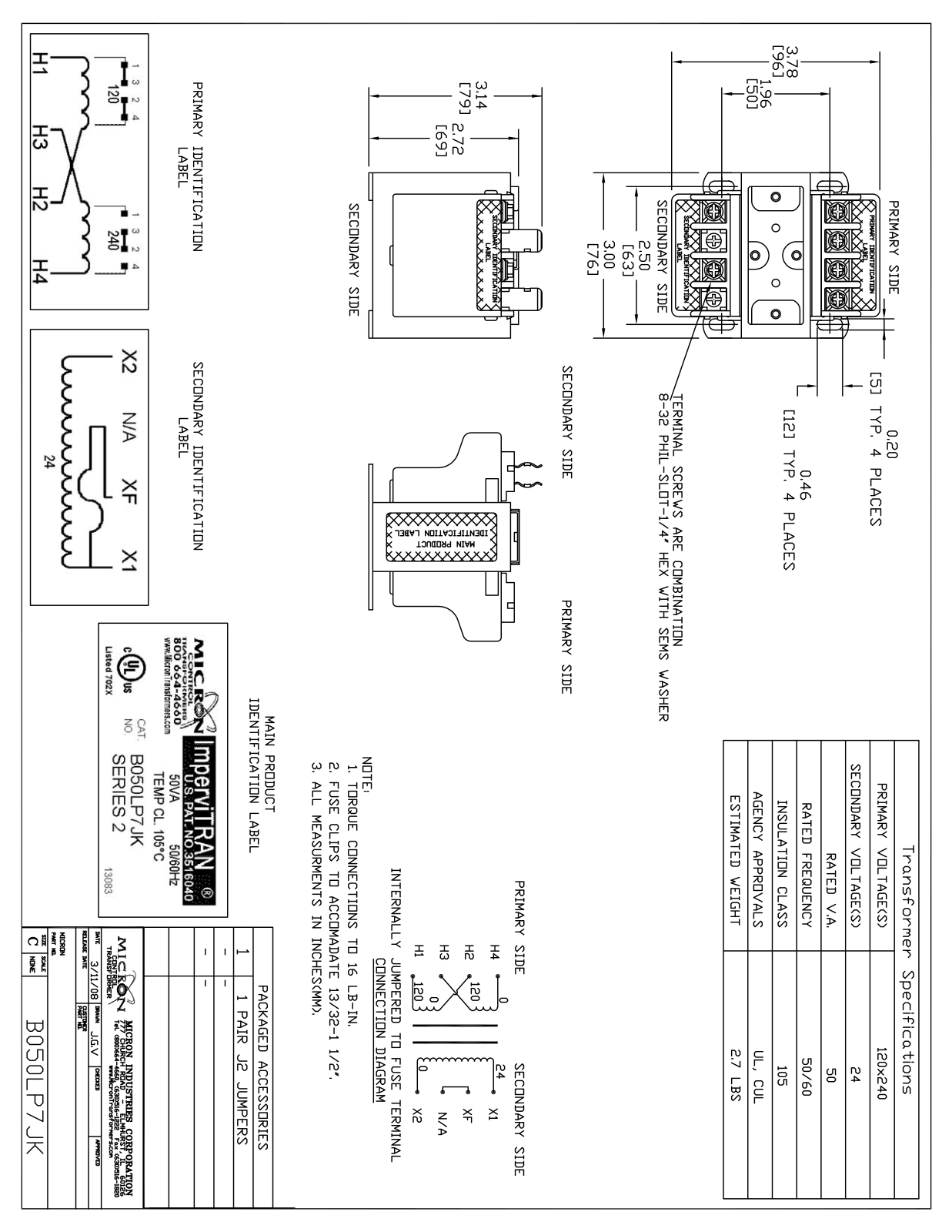 Micron Industries B050LP7JK Specification Sheet