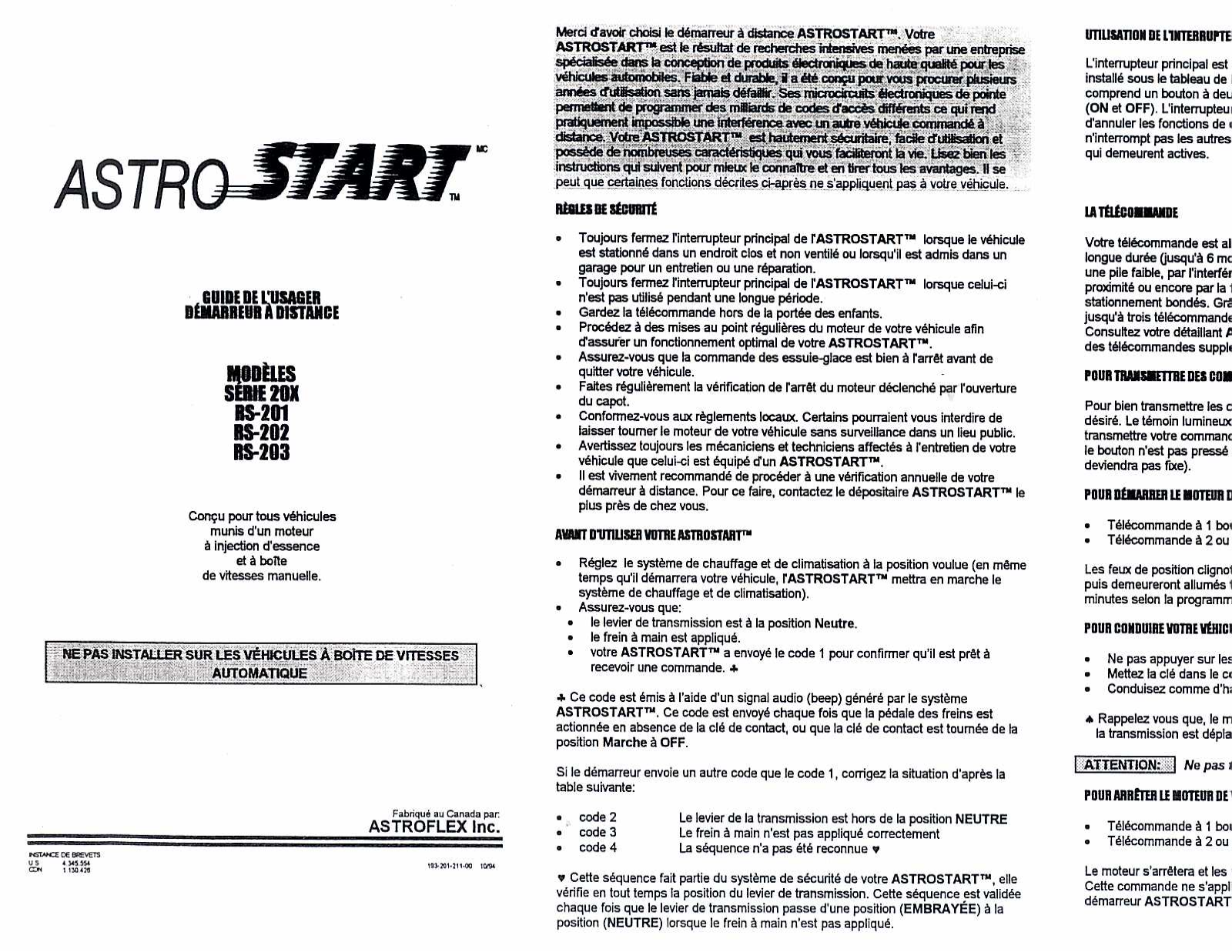 Astroflex RS-203 Owner's Manual