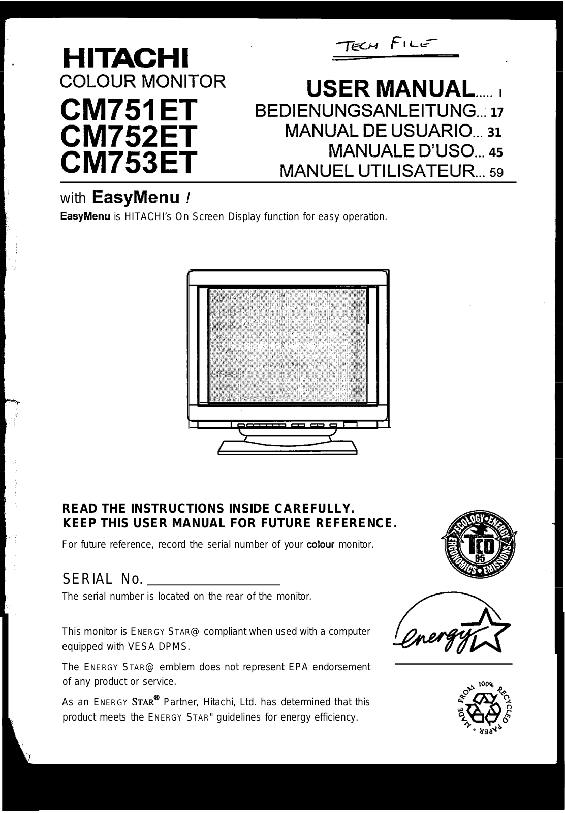HITACHI CM751ET, CM753ET, CM752ET User Manual
