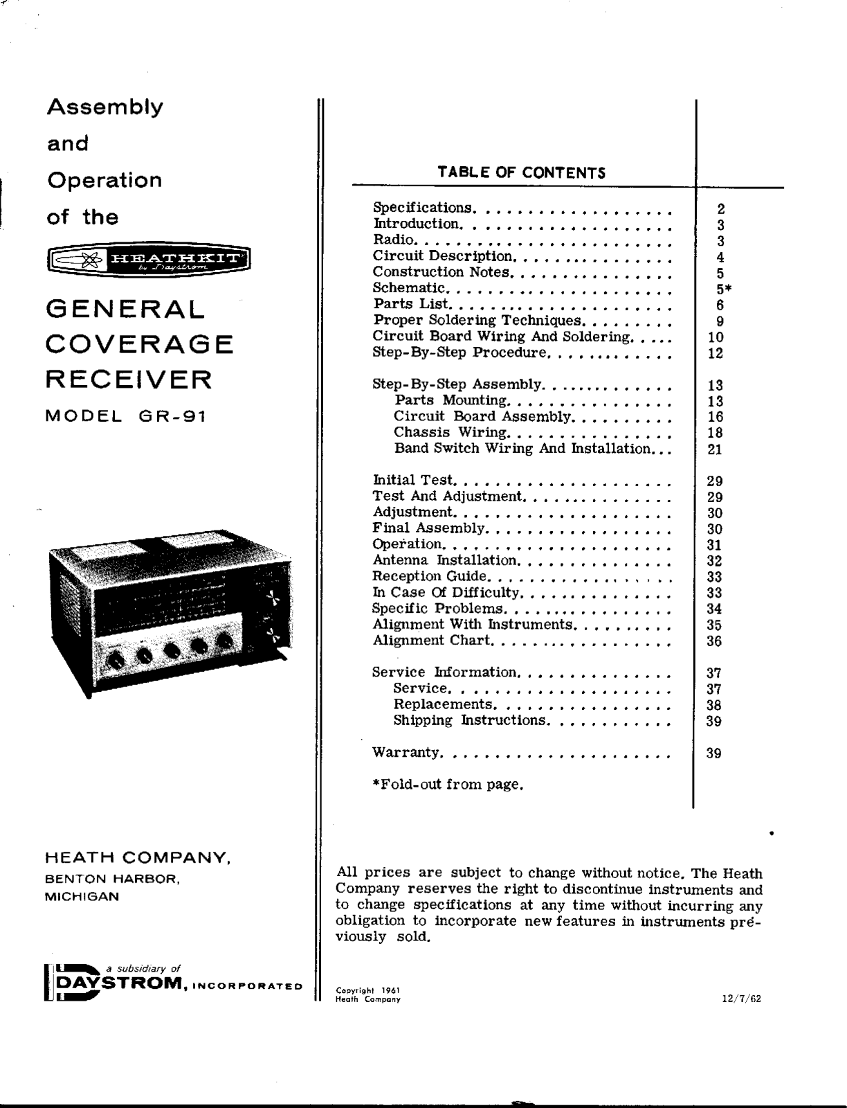 Heath Heathkit GR-91 Operating Manual