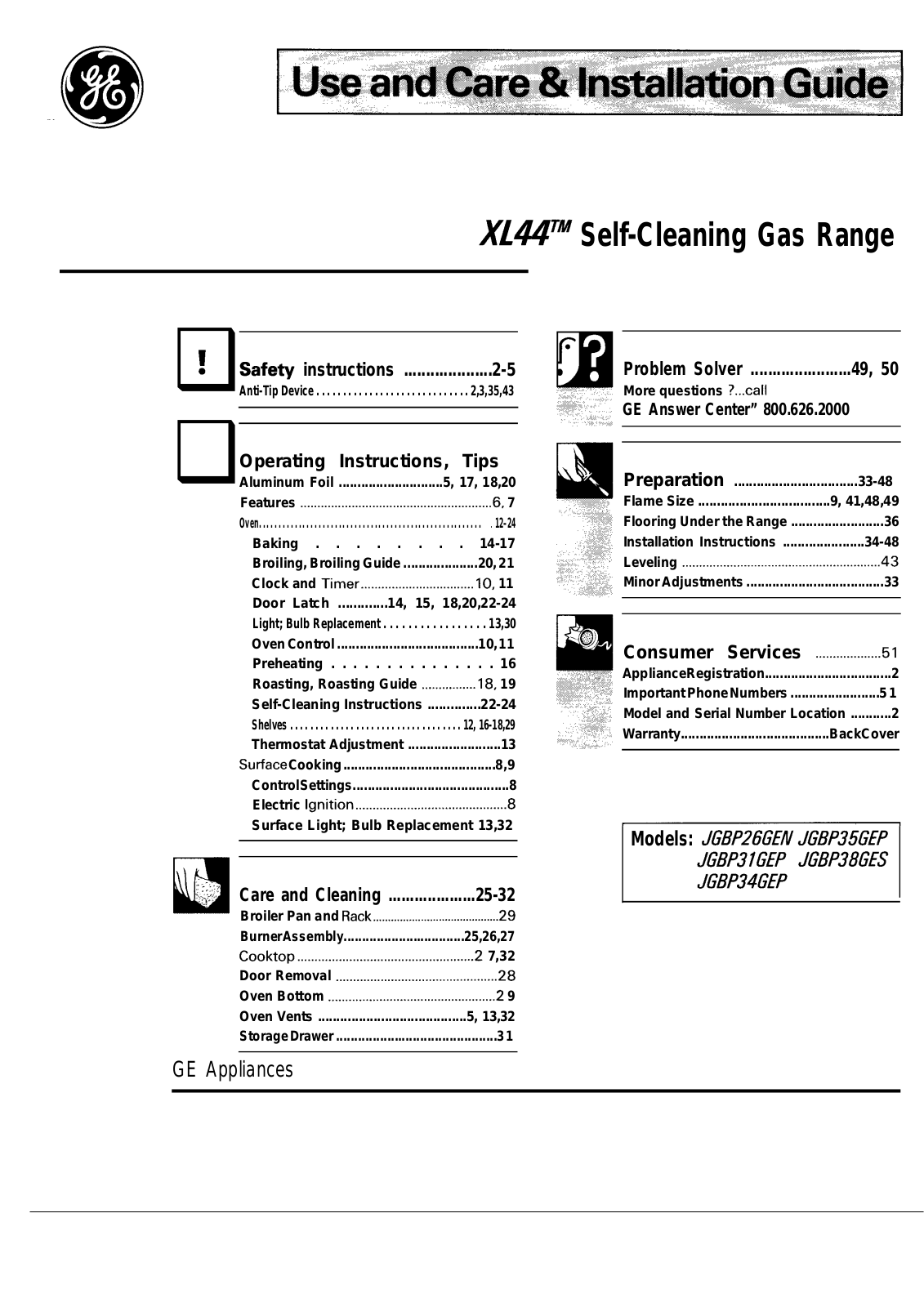 GE JGBP38GES, JGBP34GEP, JGBP26GEN, JGBP31GEP, JGBP35GEP User Manual