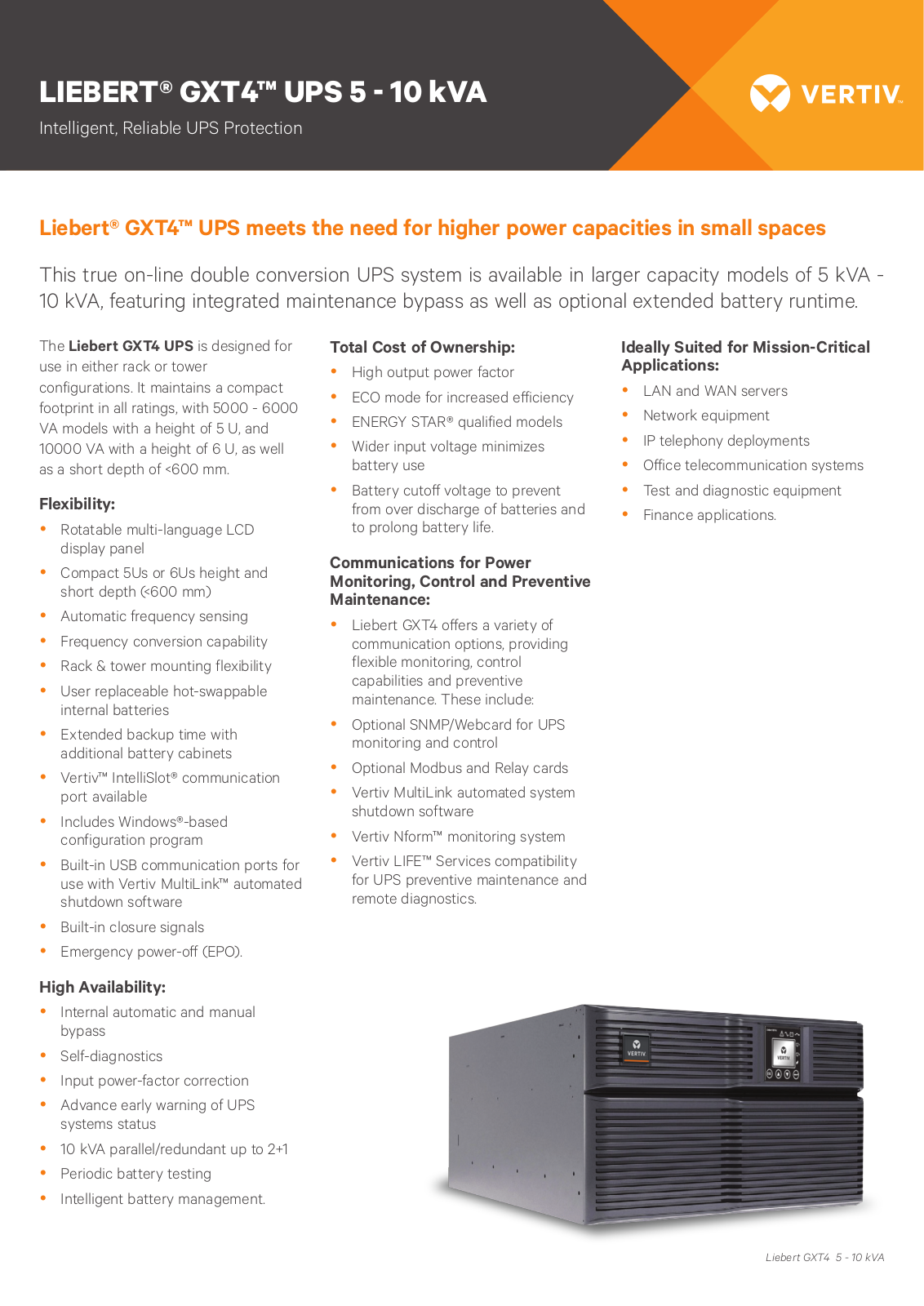 Liebert GXT4-5000RT230E Product Data Sheet