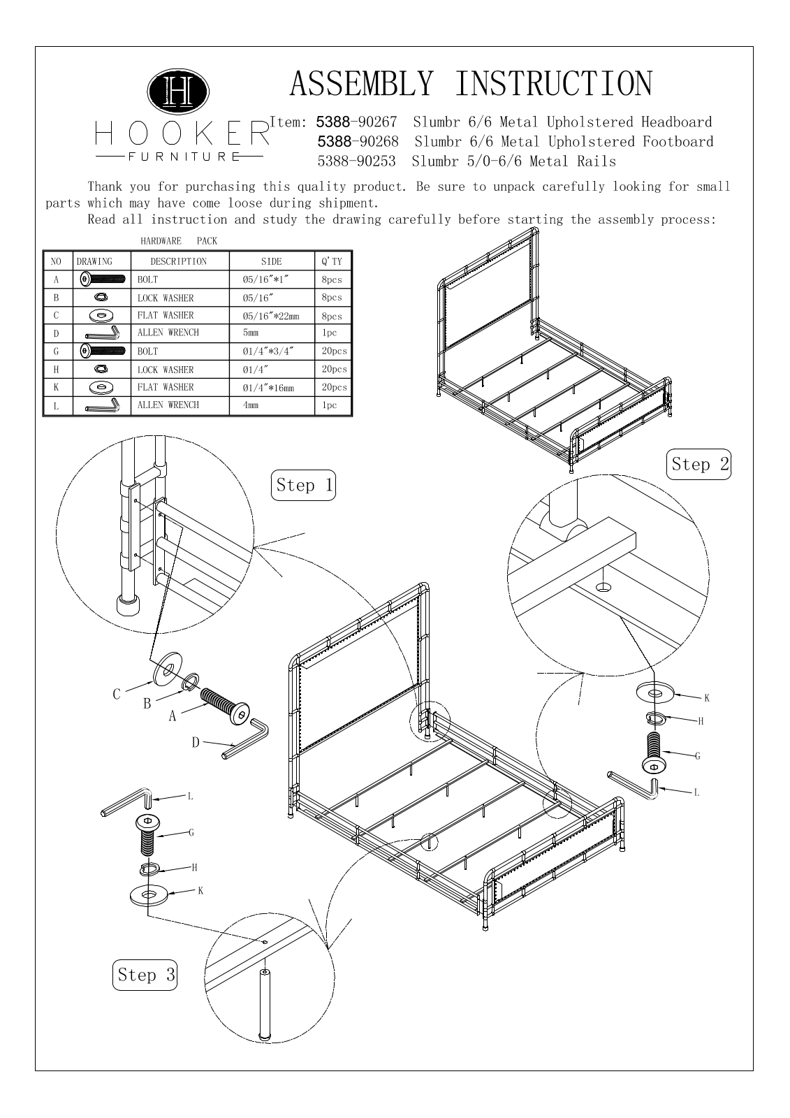 Hooker Furniture 538890266 Assembly Guide