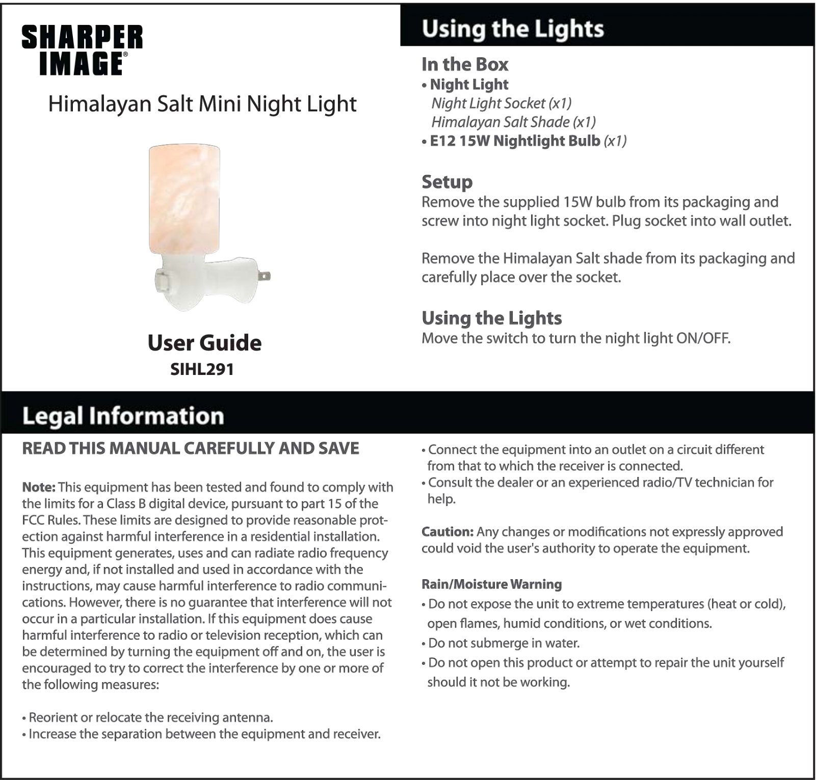 Sharper image SIHL291 User Manual