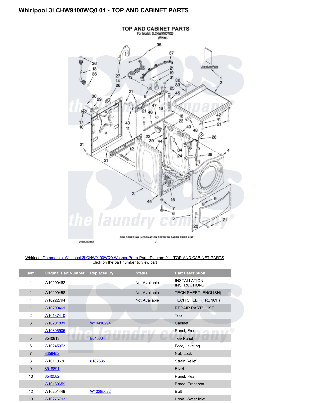 Whirlpool 3LCHW9100WQ0 Parts Diagram