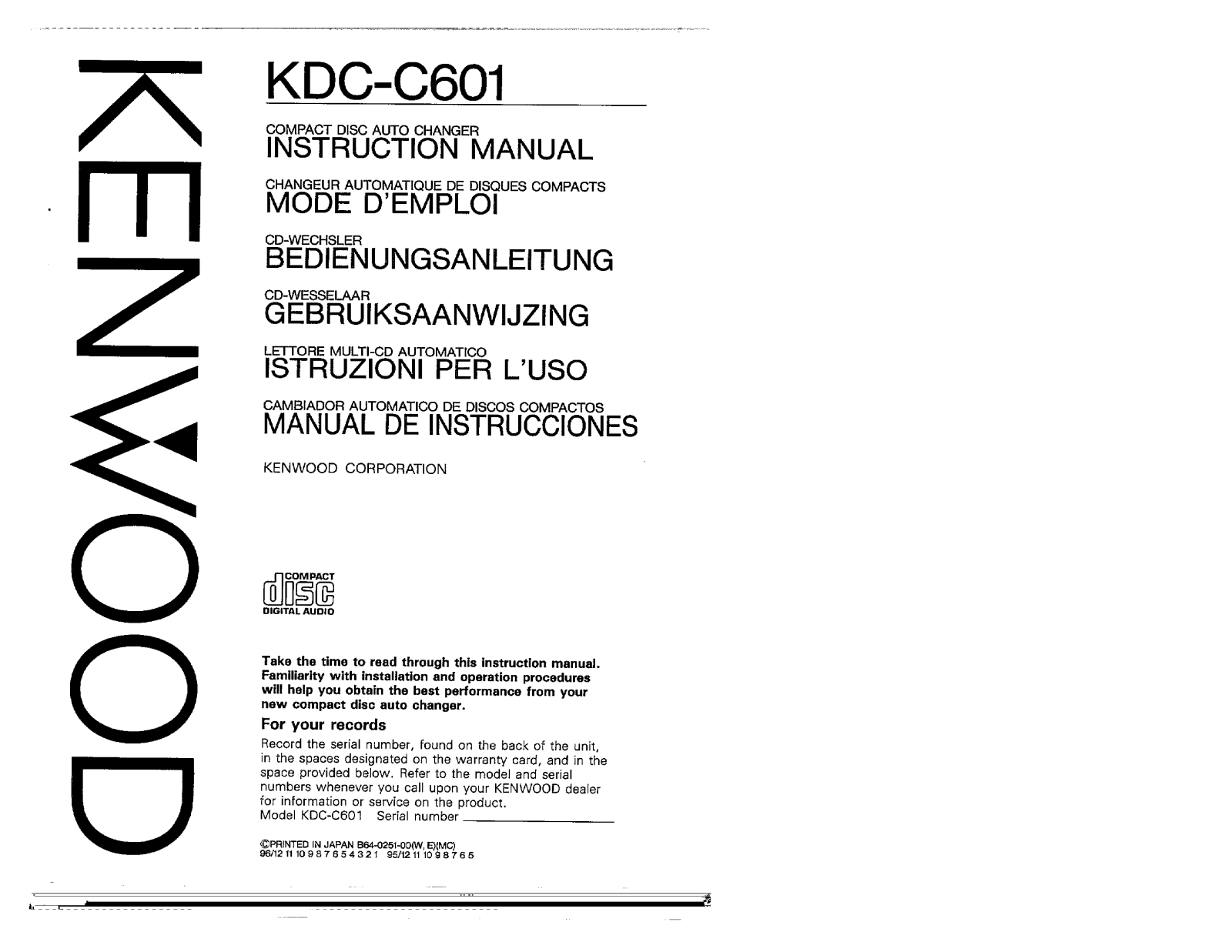 Kenwood KDC-C601 Owner's Manual