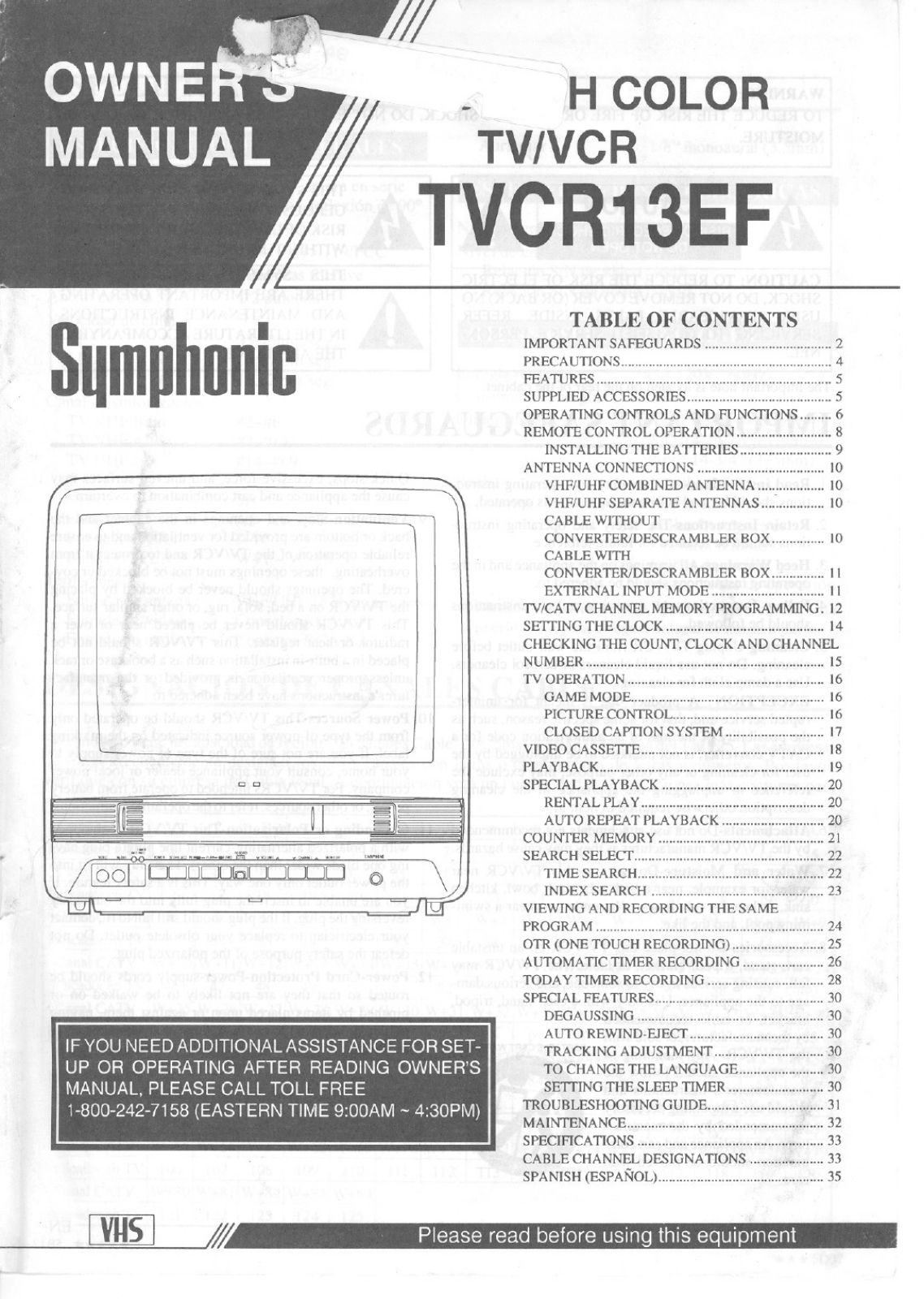 FUNAI TVCR13EF, TVCR13EF User Manual