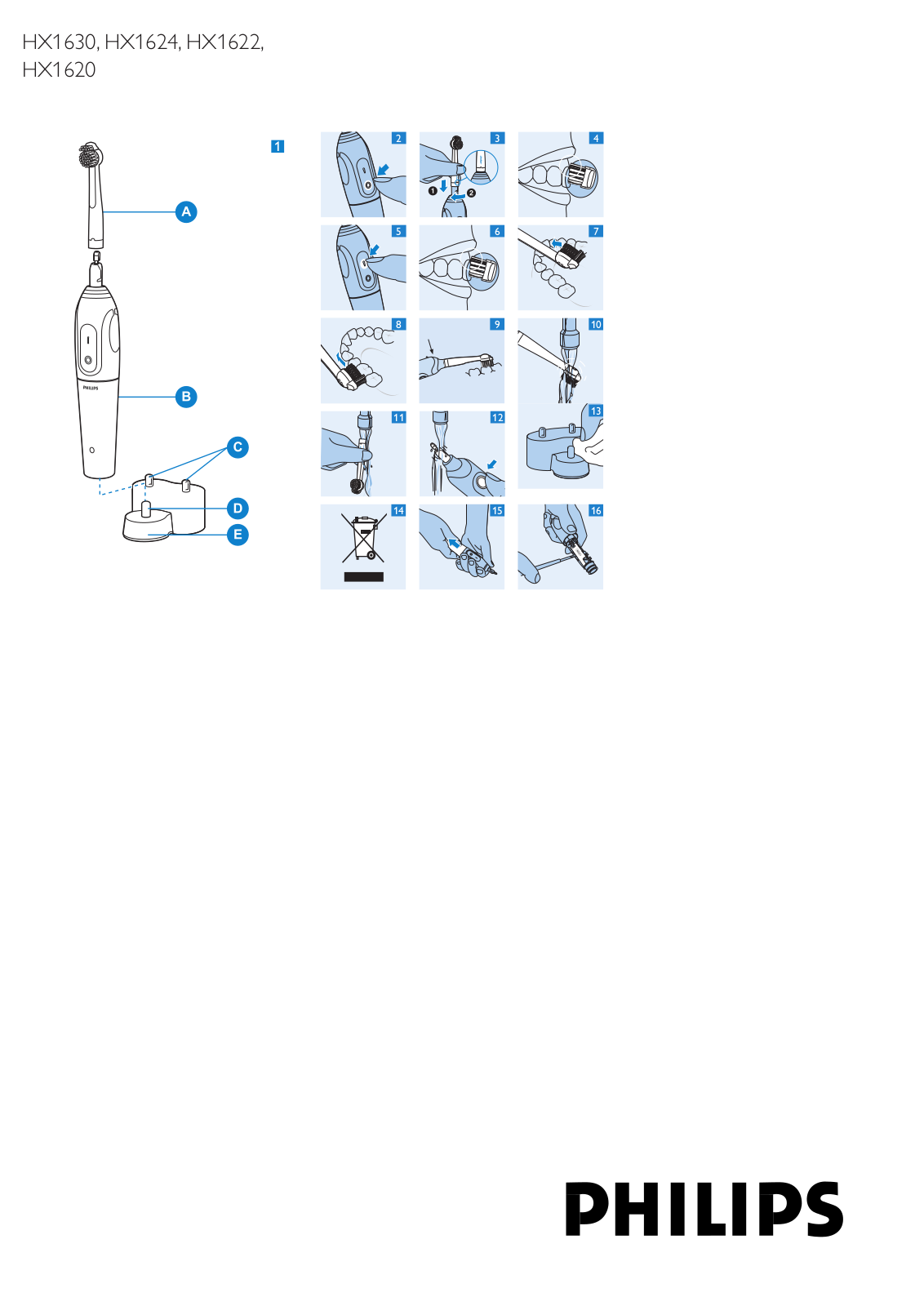 Philips HX1630, HX1624, HX1622, HX1620 Quick start guide