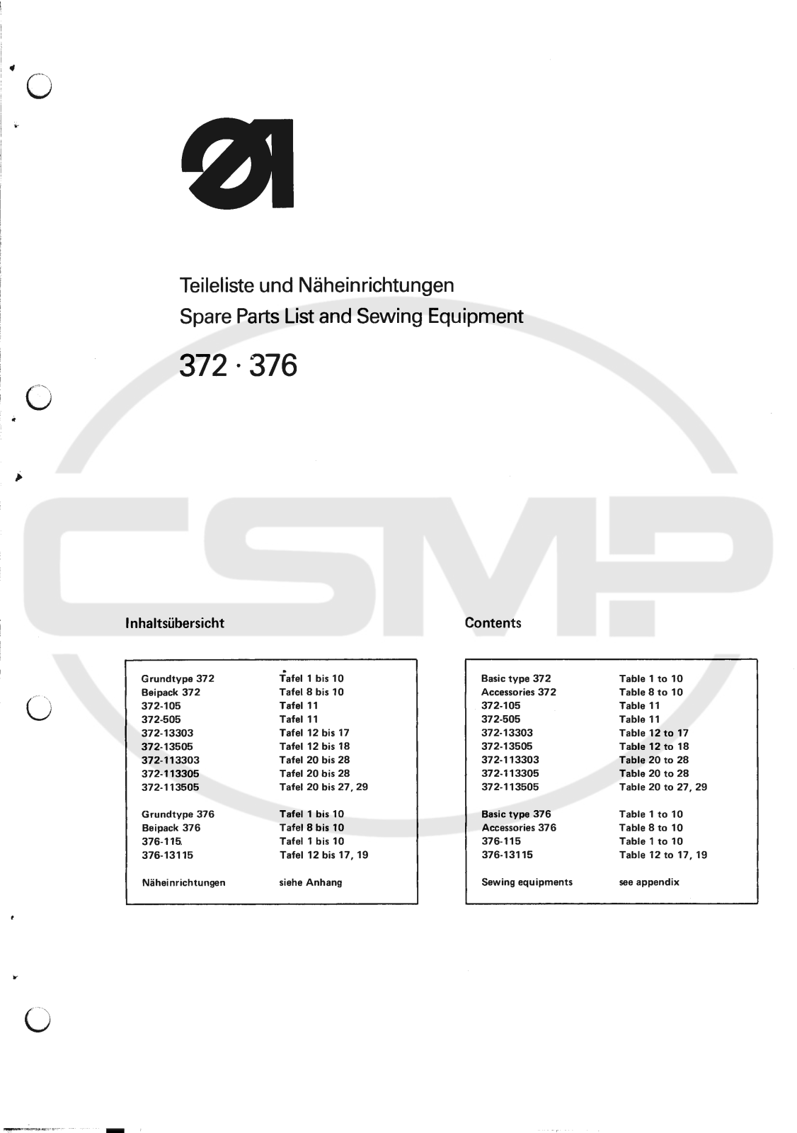 Durkopp Adler 372, 376 Parts Book