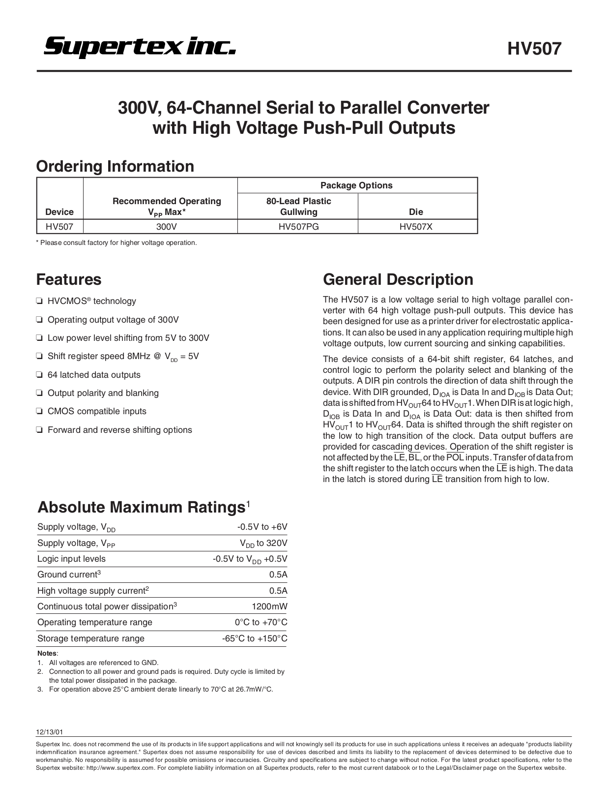 Datasheet HV507PG, HV507X Datasheet (Supertex) - ManualMachine.com