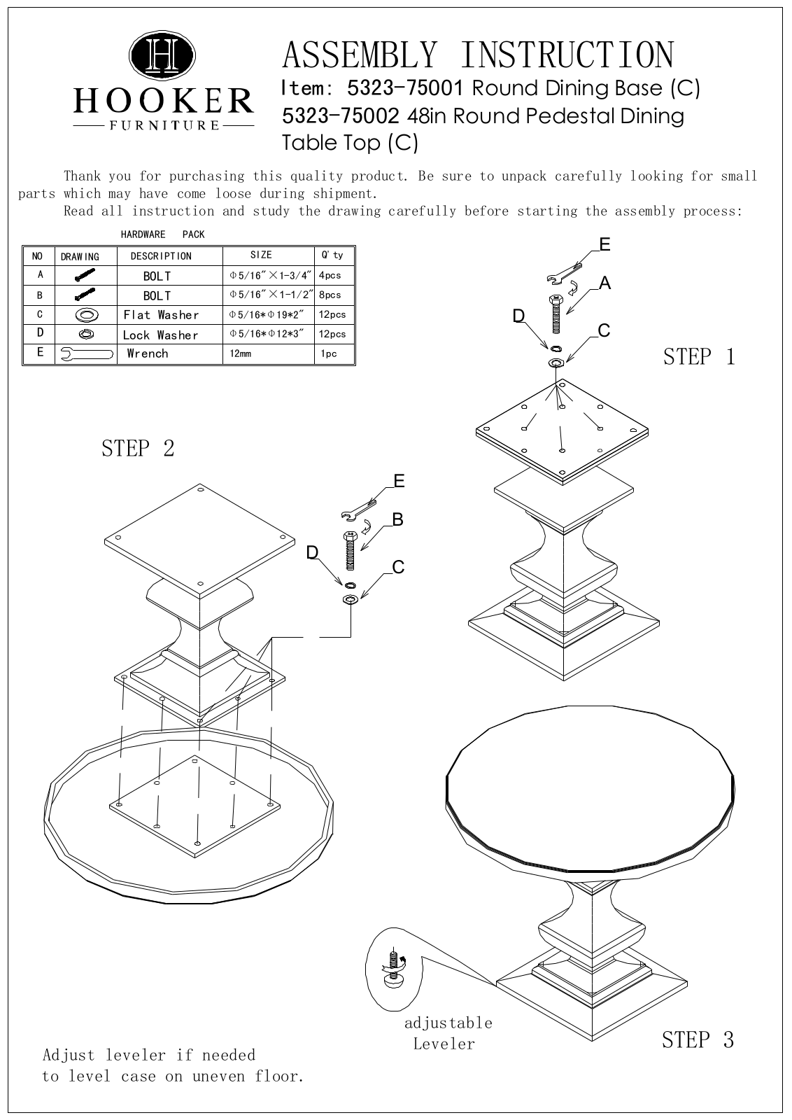 Hooker Furniture 532375203 Assembly Guide