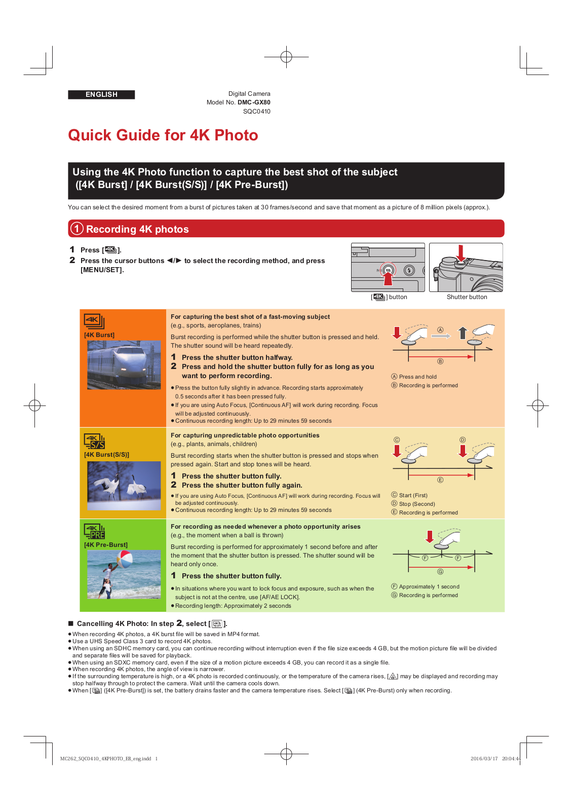 Panasonic DMC-GX-80 Quick Guide