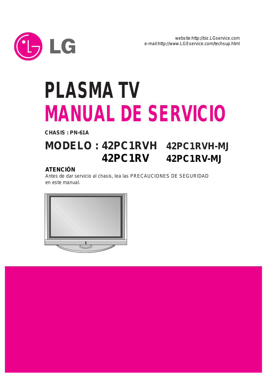 LG 42PC1RVH, 42PC1RVH-MJ, 42PC1RV, 42PC1RV-MJ Service Manual